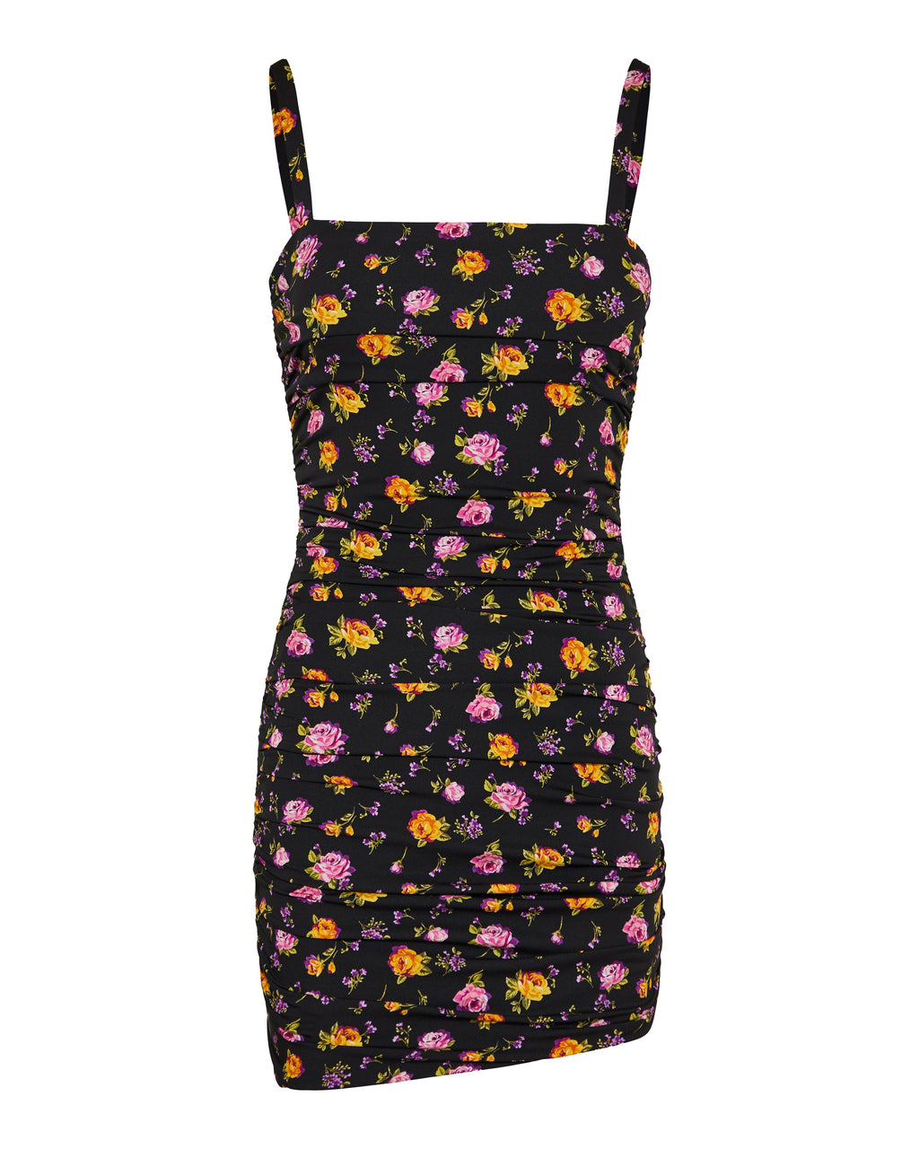 Floral print draped charmeuse short dress