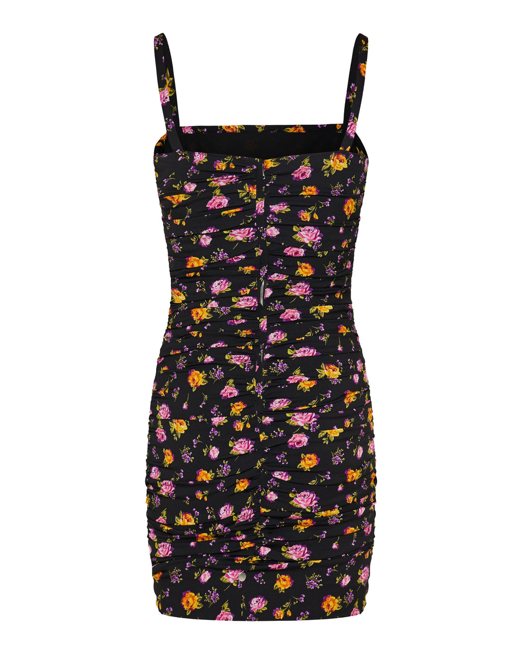Floral print draped charmeuse short dress