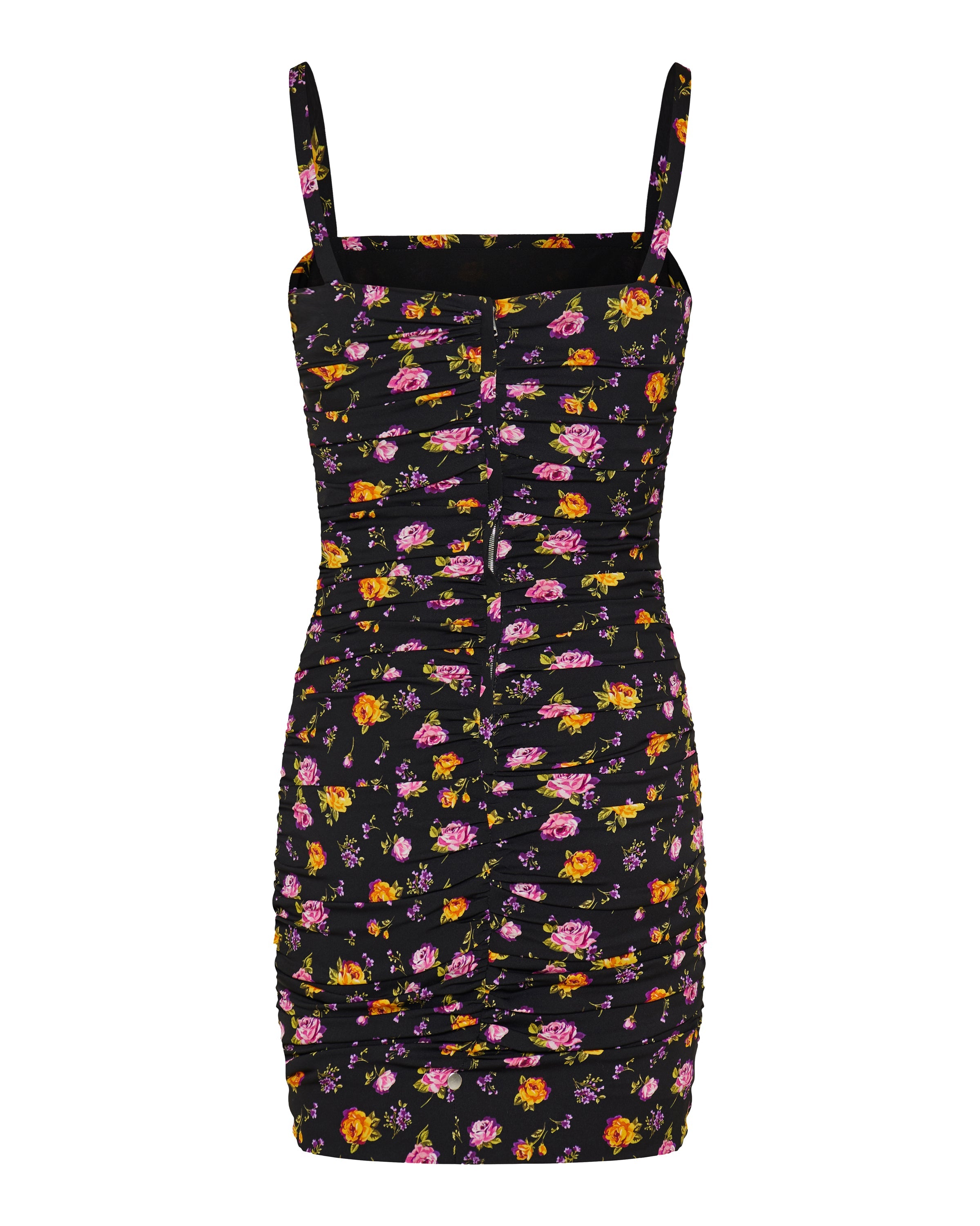 Floral print draped charmeuse short dress