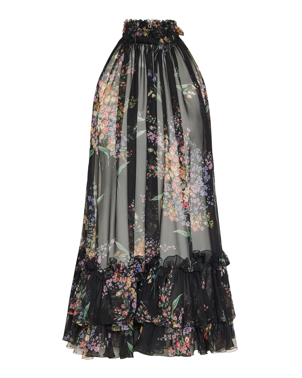 Flower-bouquets print chiffon dress