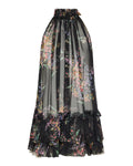 Flower-bouquets print chiffon dress