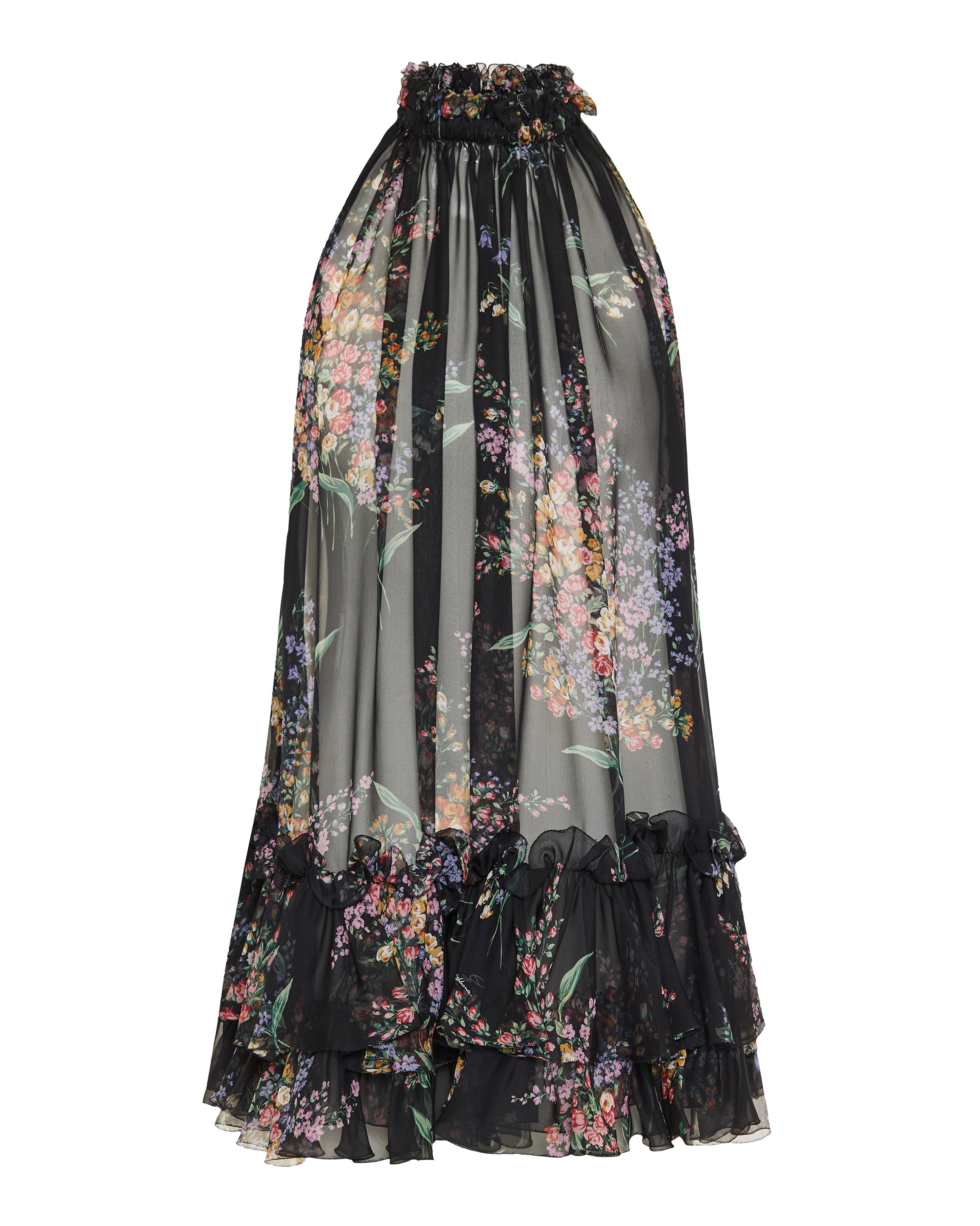 Flower-bouquets print chiffon dress