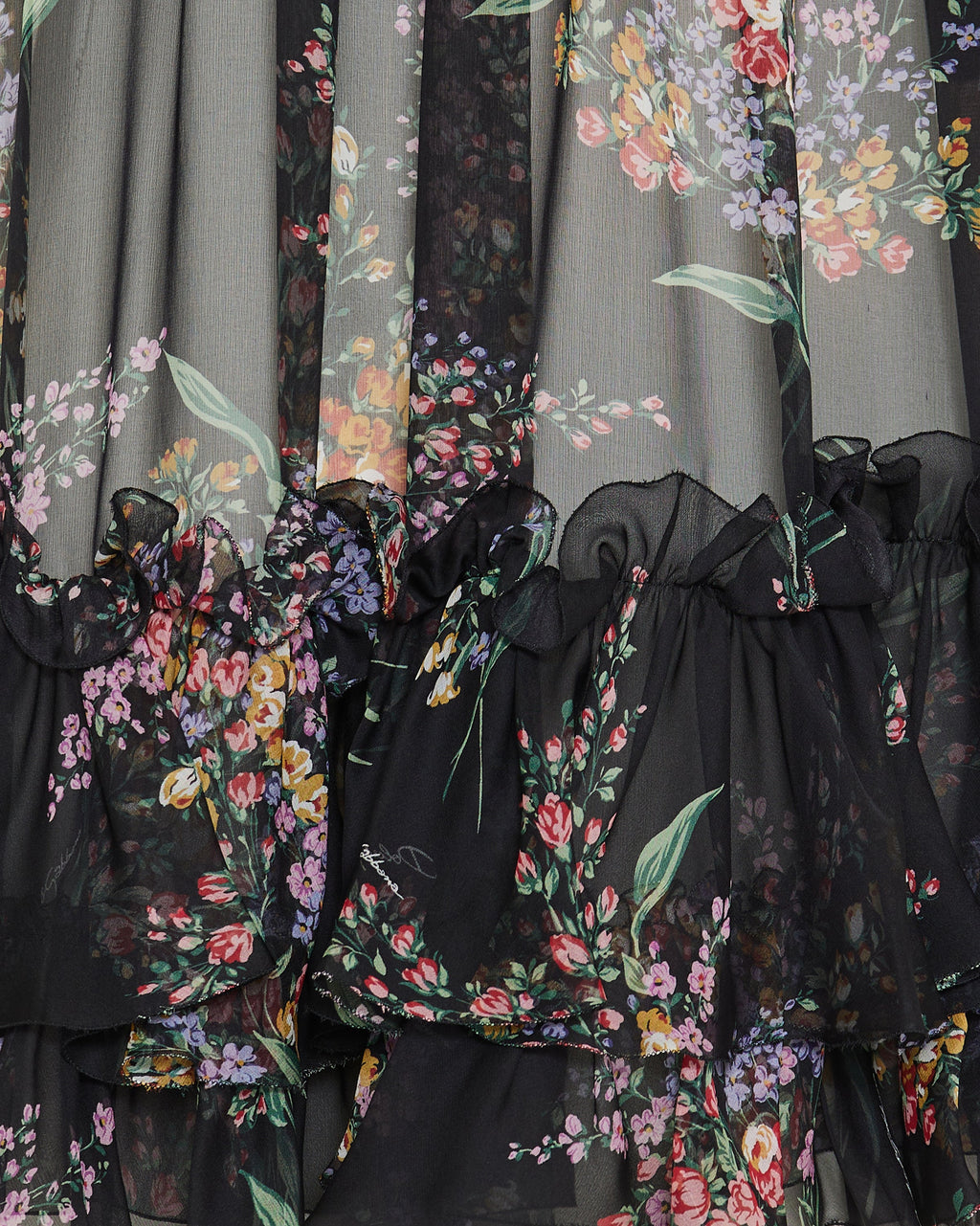 Flower-bouquets print chiffon dress