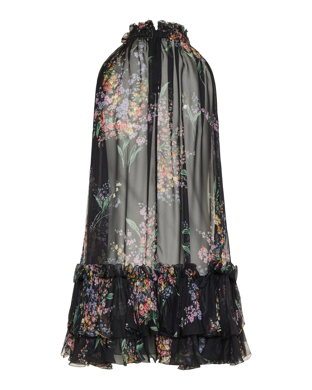 Flower-bouquets print chiffon dress