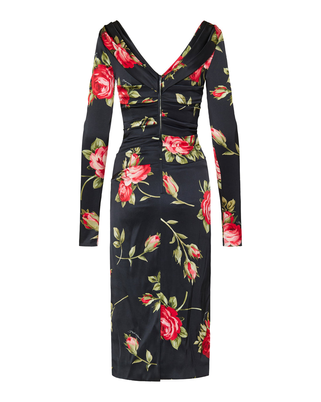 Ruched floral-printed satin midi dress