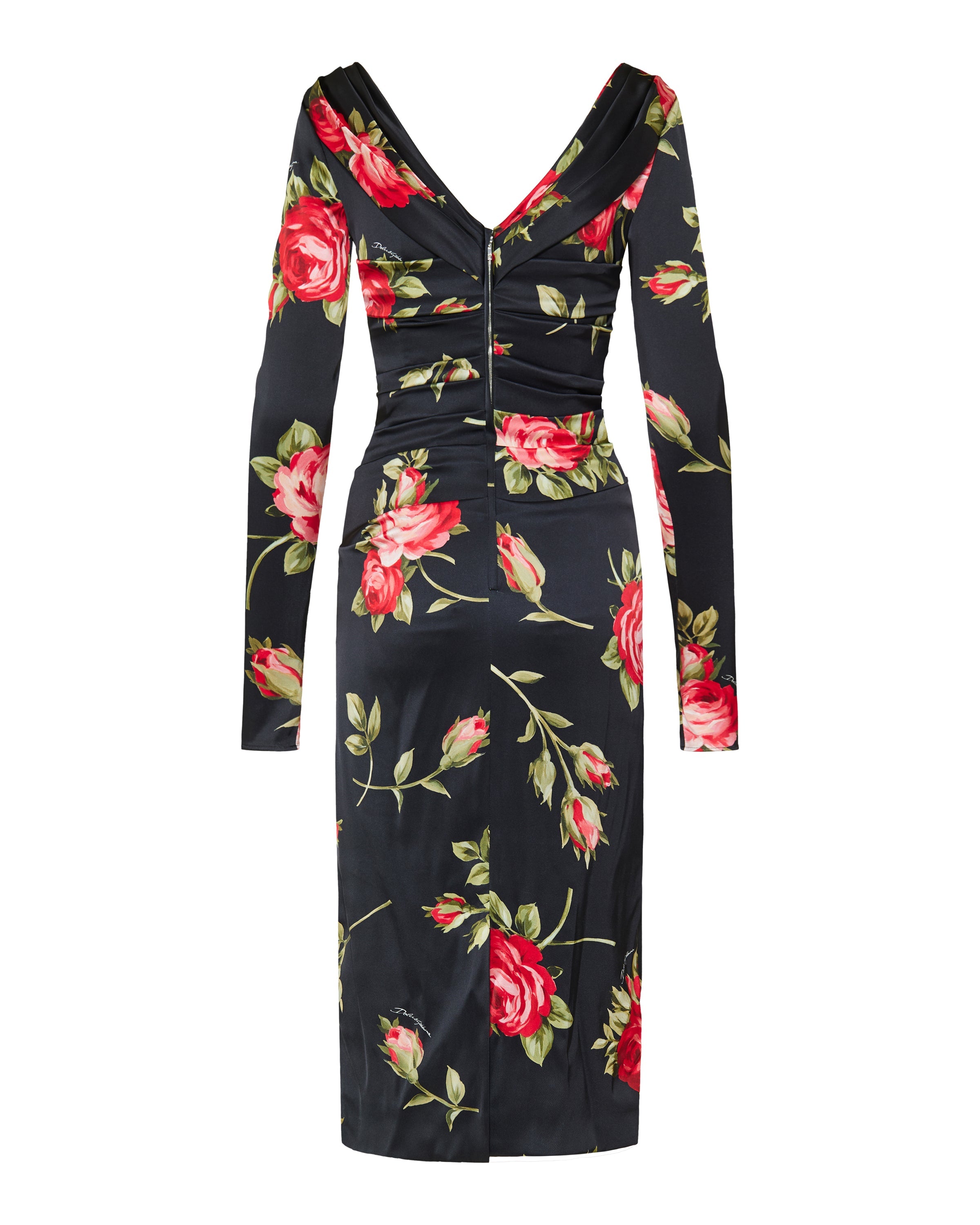 Ruched floral-printed satin midi dress