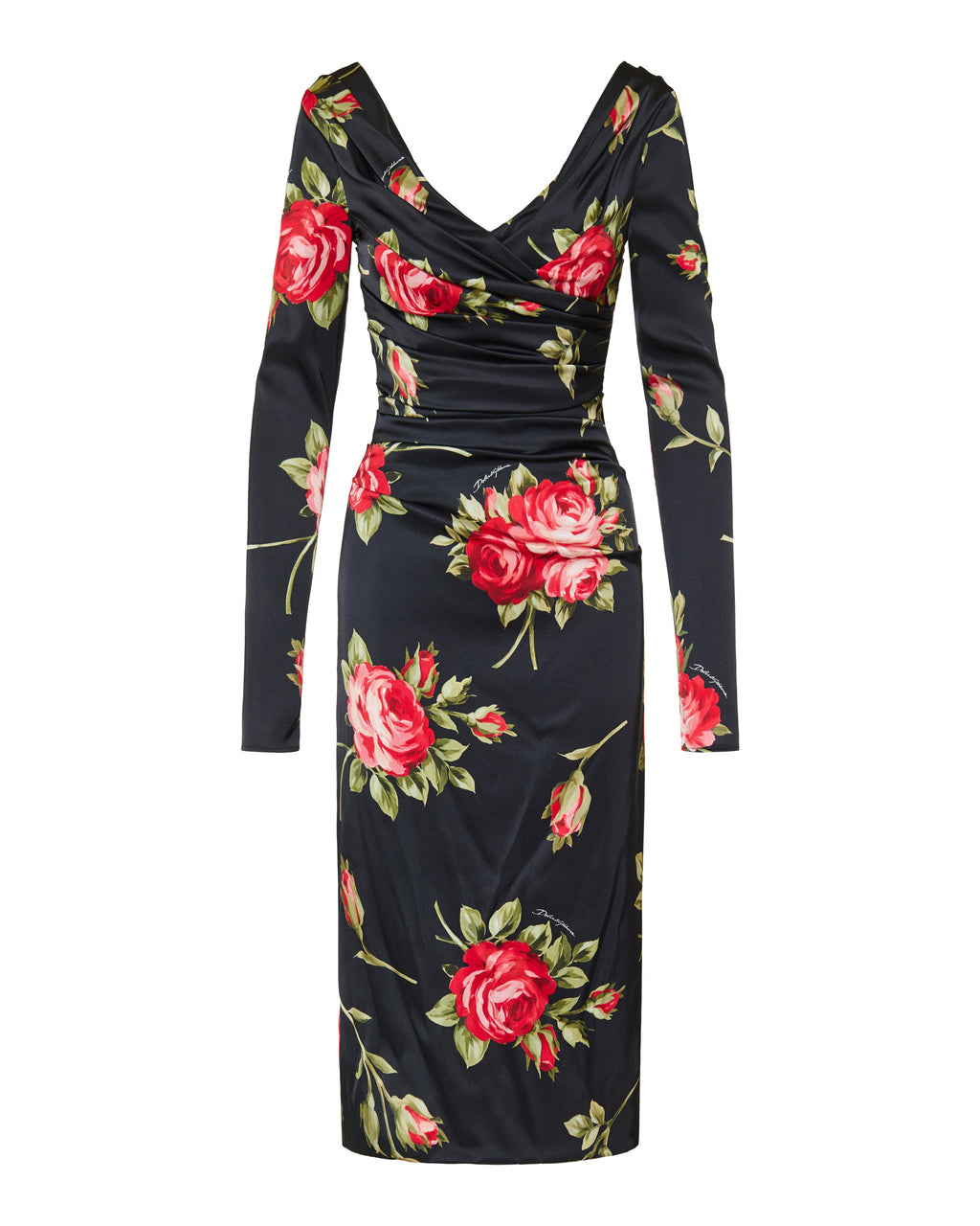 Ruched floral-printed satin midi dress