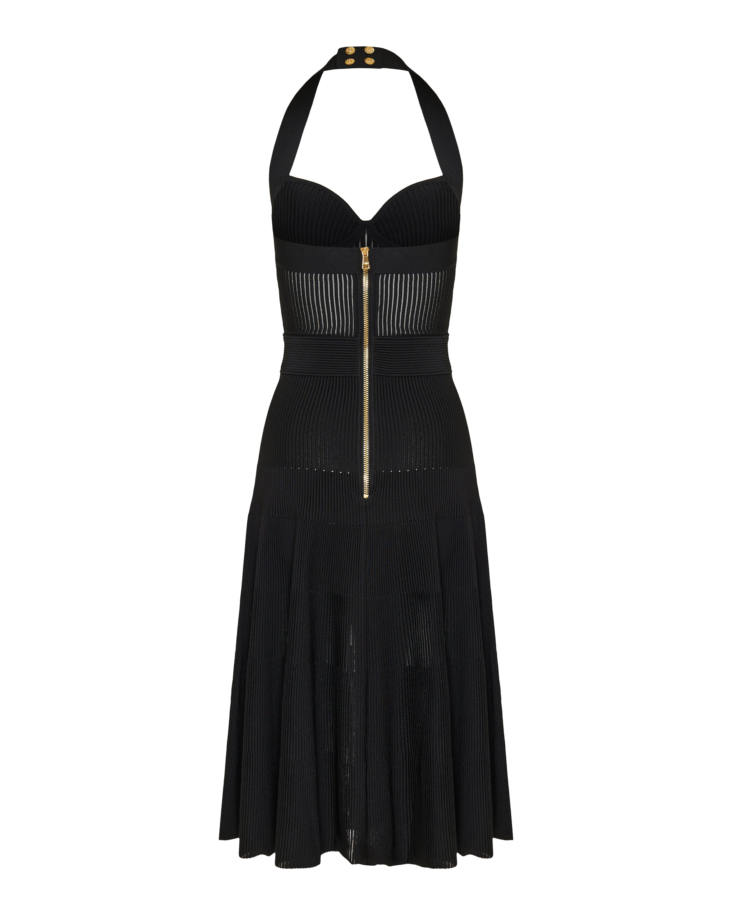Balmain Halterneck pleated knit midi dress
