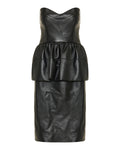 Strapless leather peplum midi dress