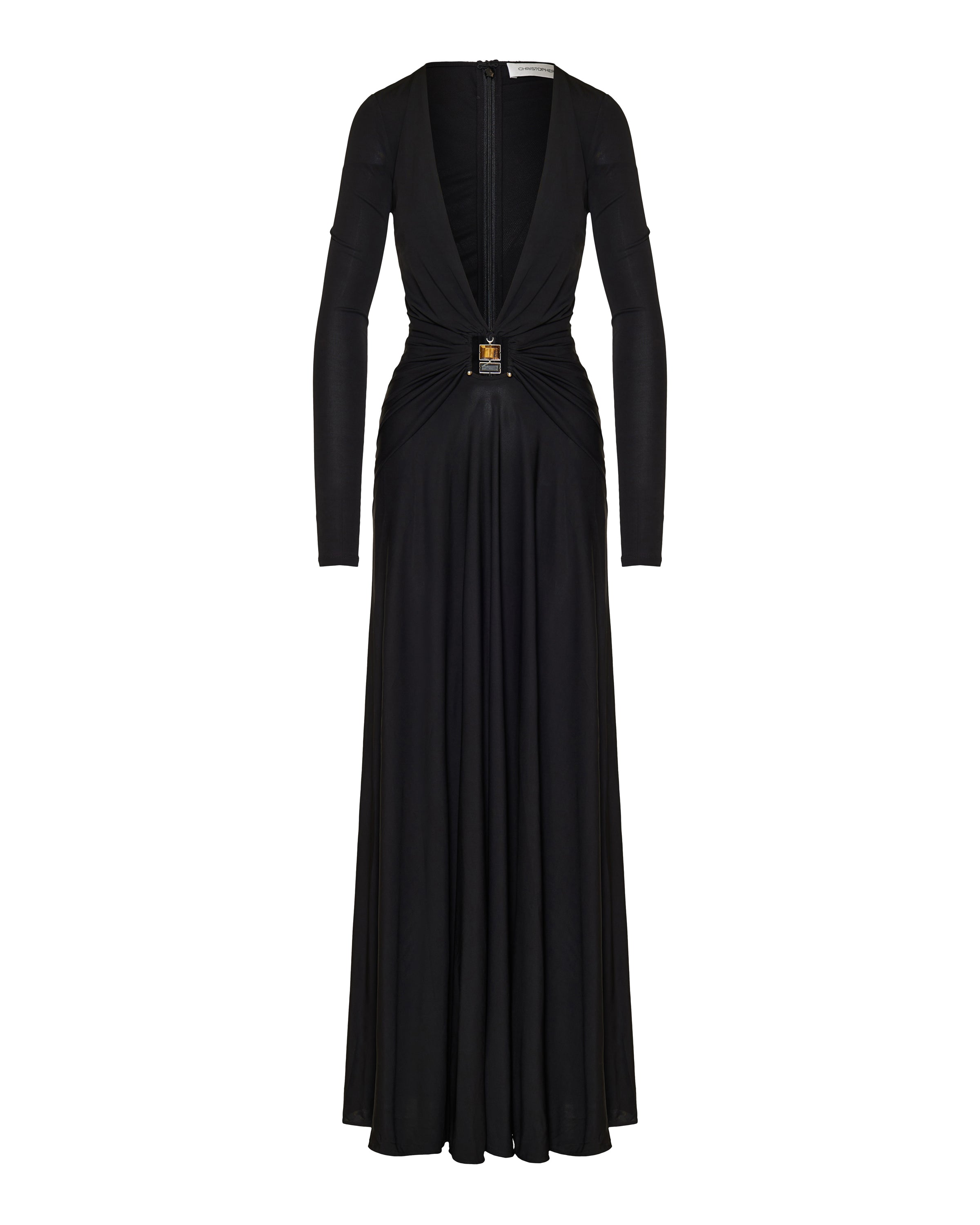 Bezel quartz ruched long sleeve dress