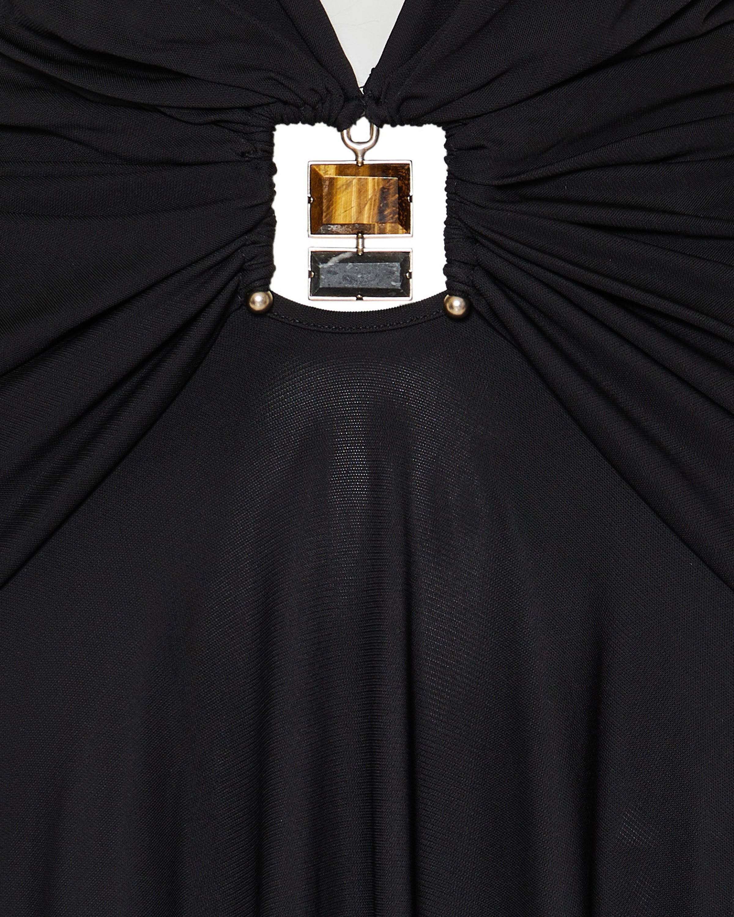 Bezel quartz ruched long sleeve dress