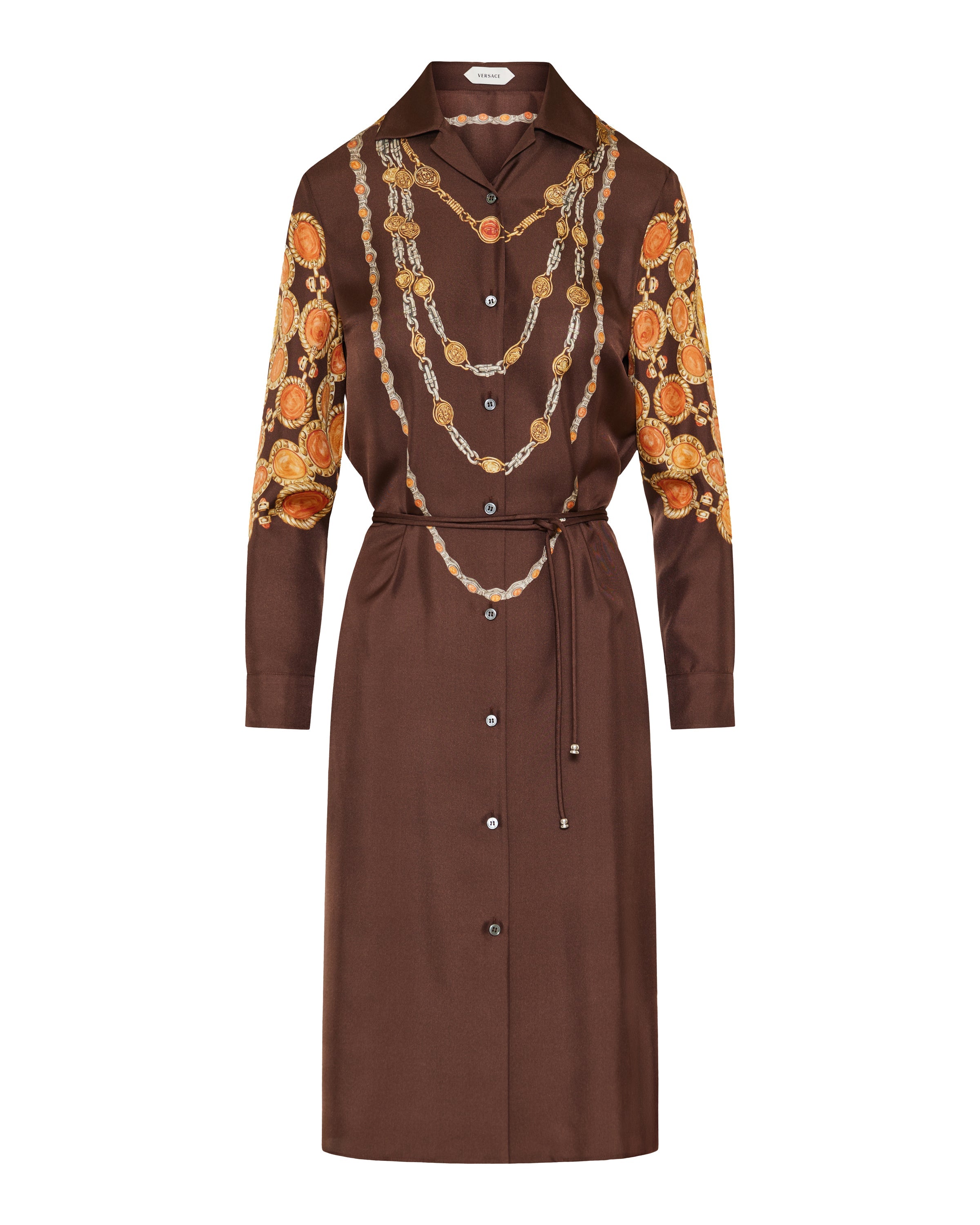 Printed silk-twill mini shirt dress