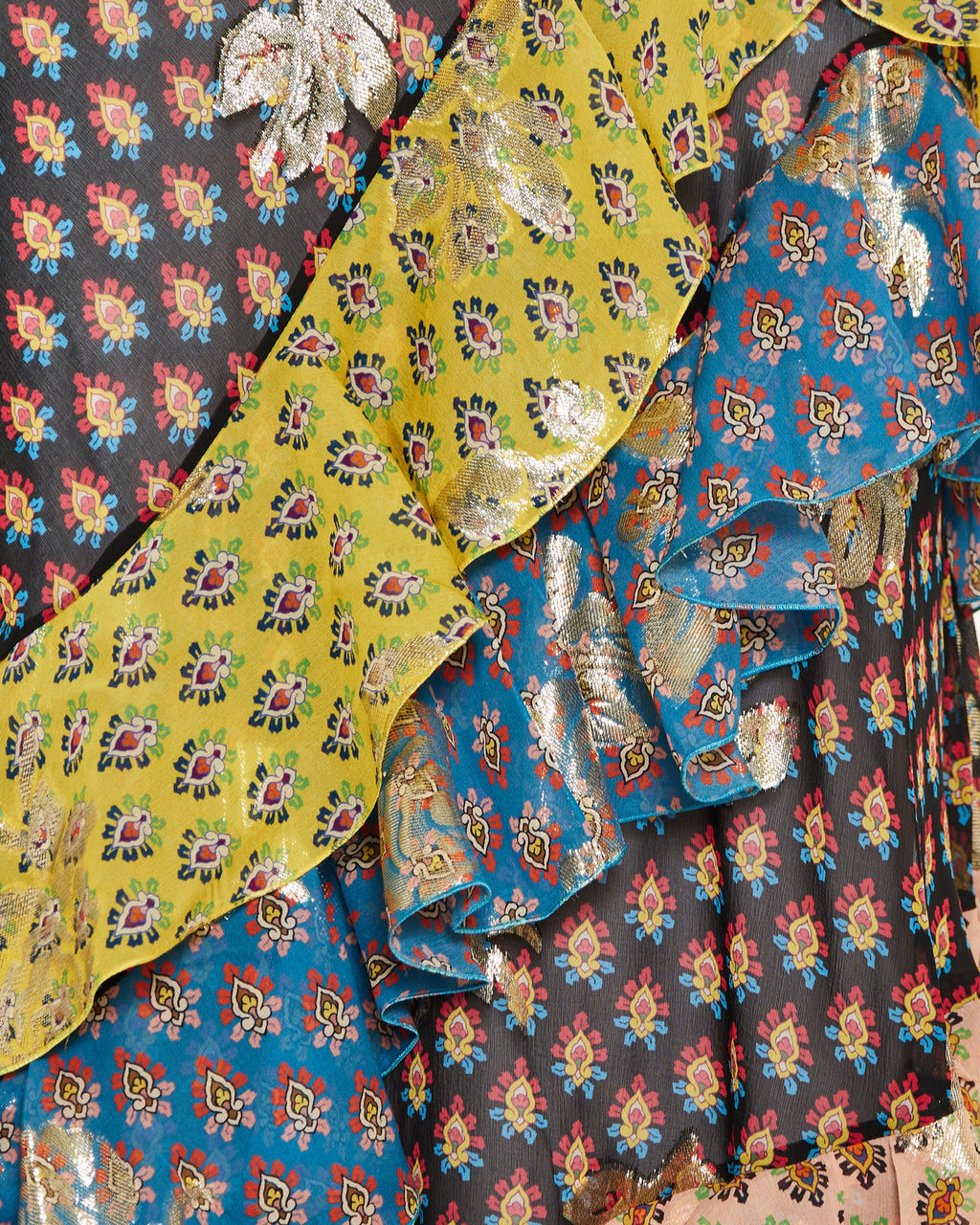 Long silk dress with fil coupé rose motif