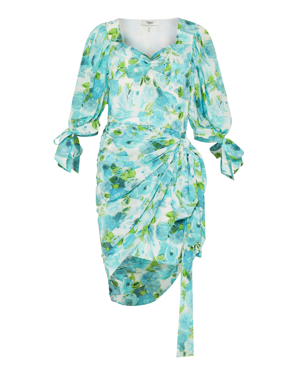 Chloé Draped floral print silk mini dress