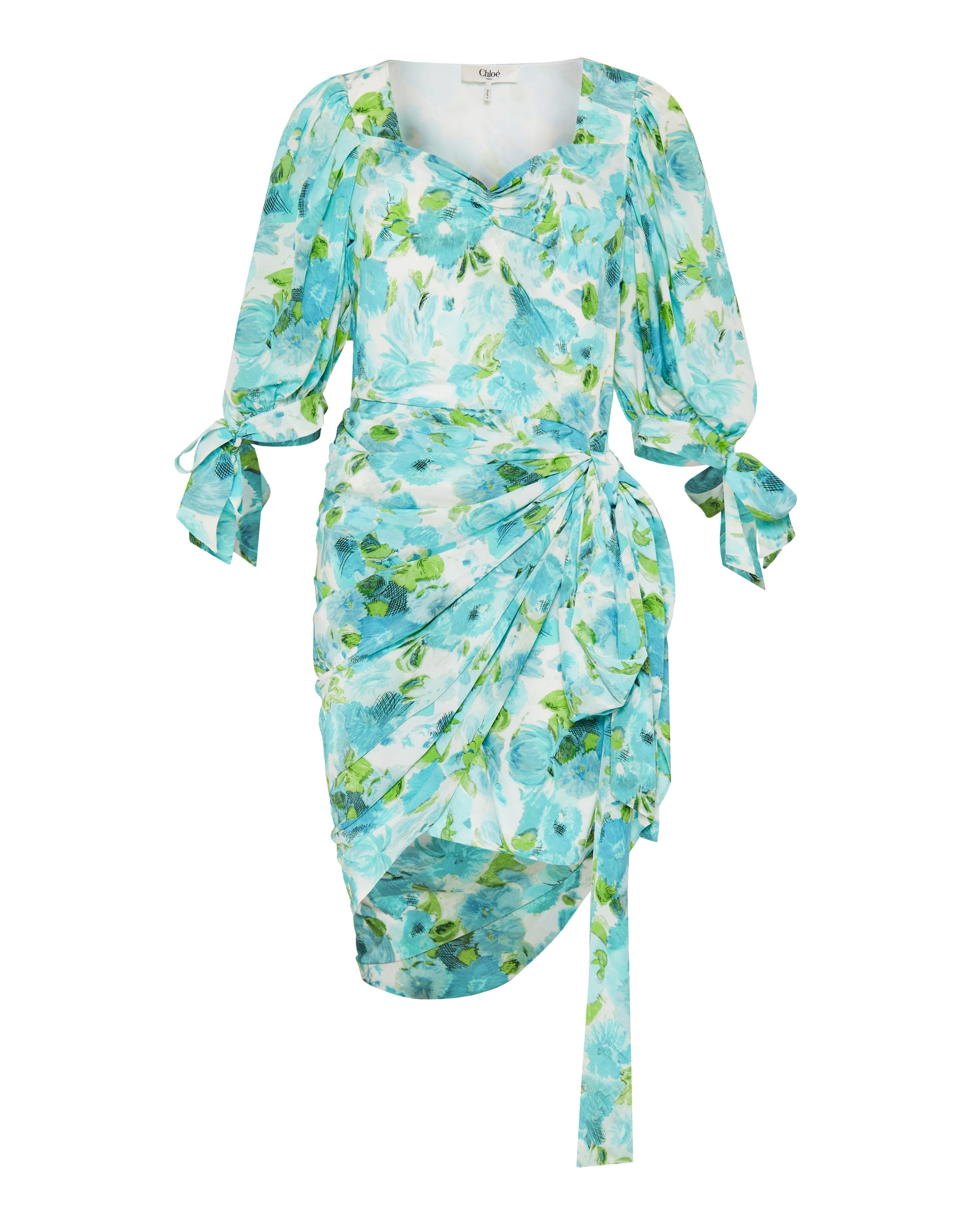 Chloé Draped floral print silk mini dress