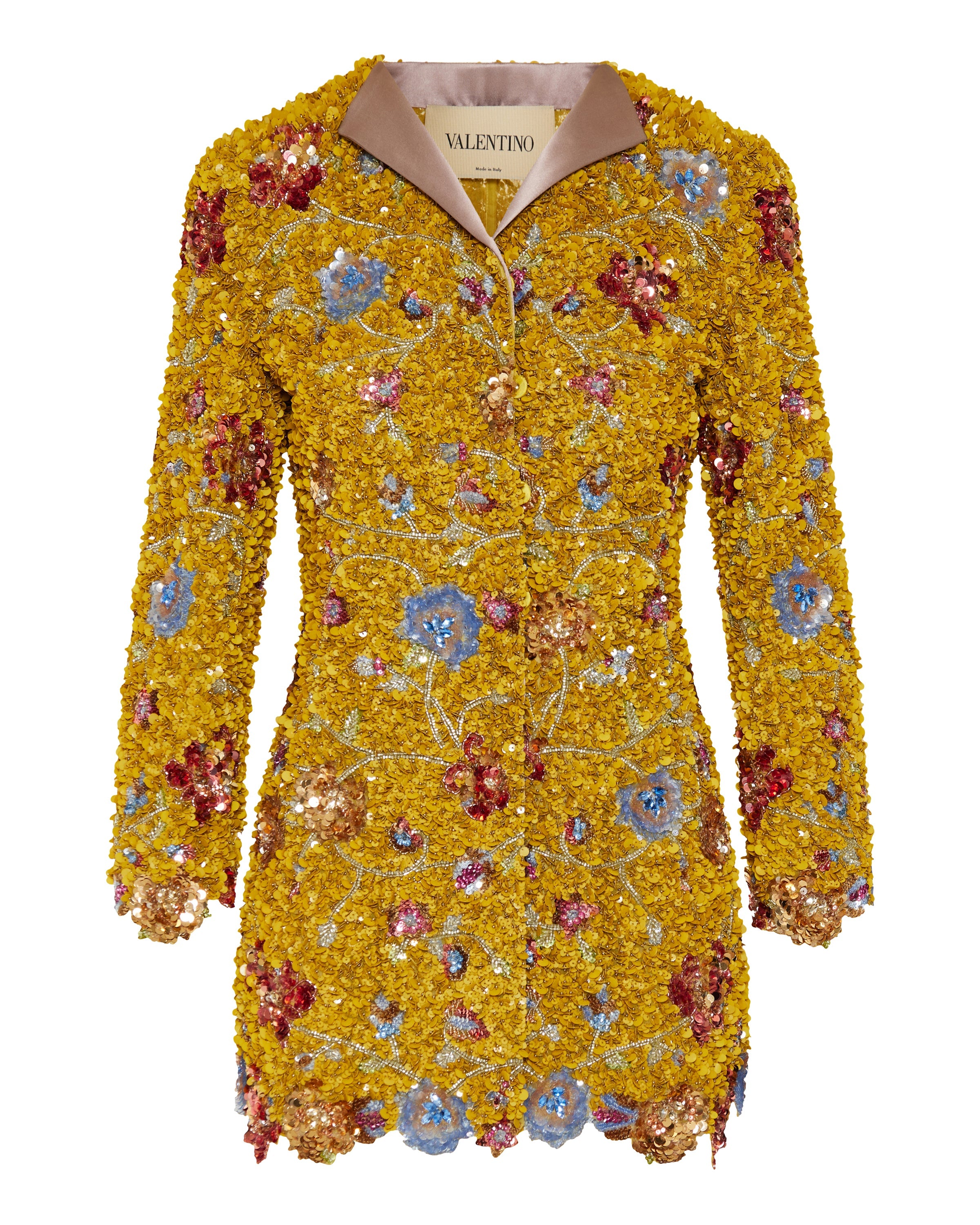 Embroidered sequin mini dress
