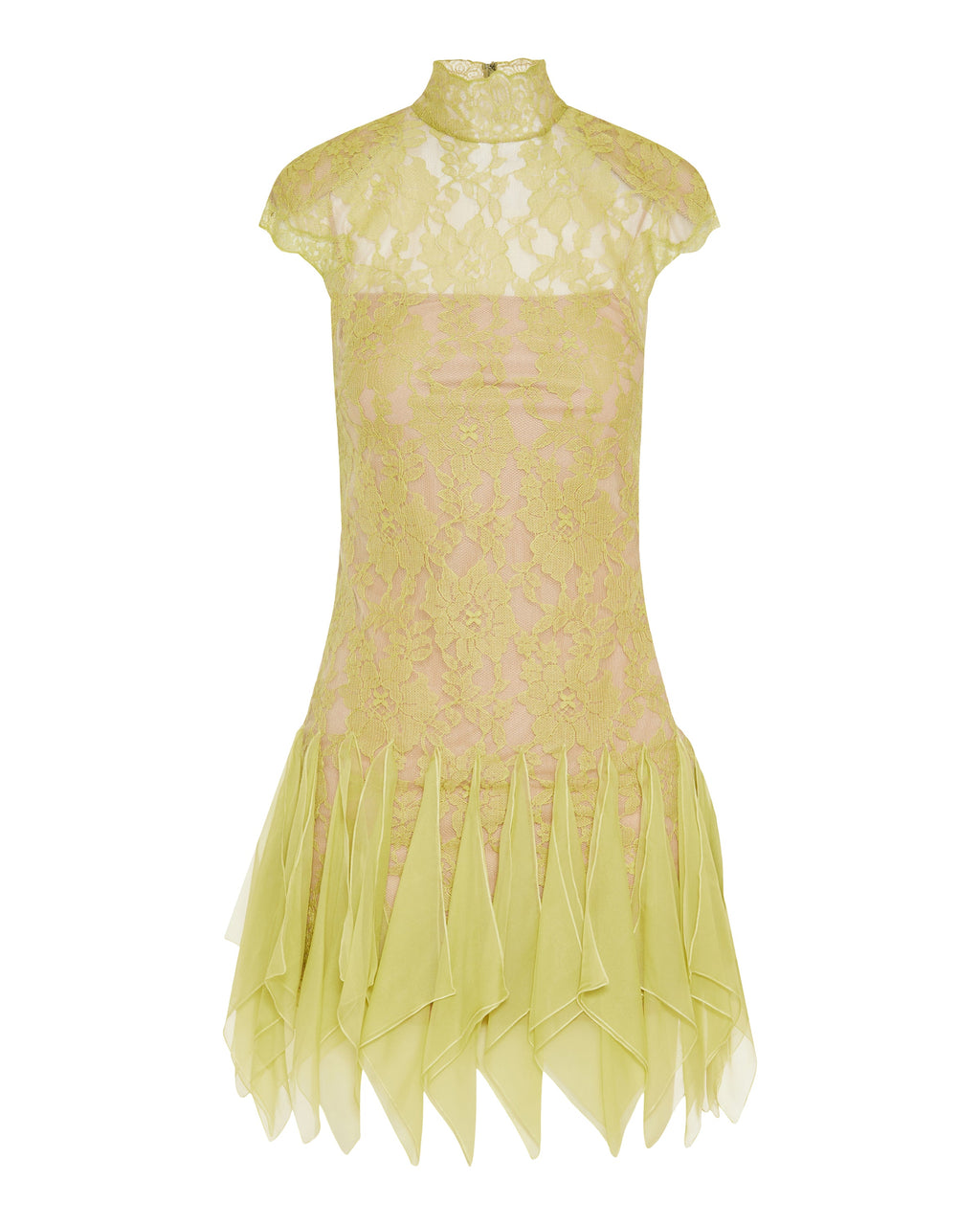 Lace flounced mini dress