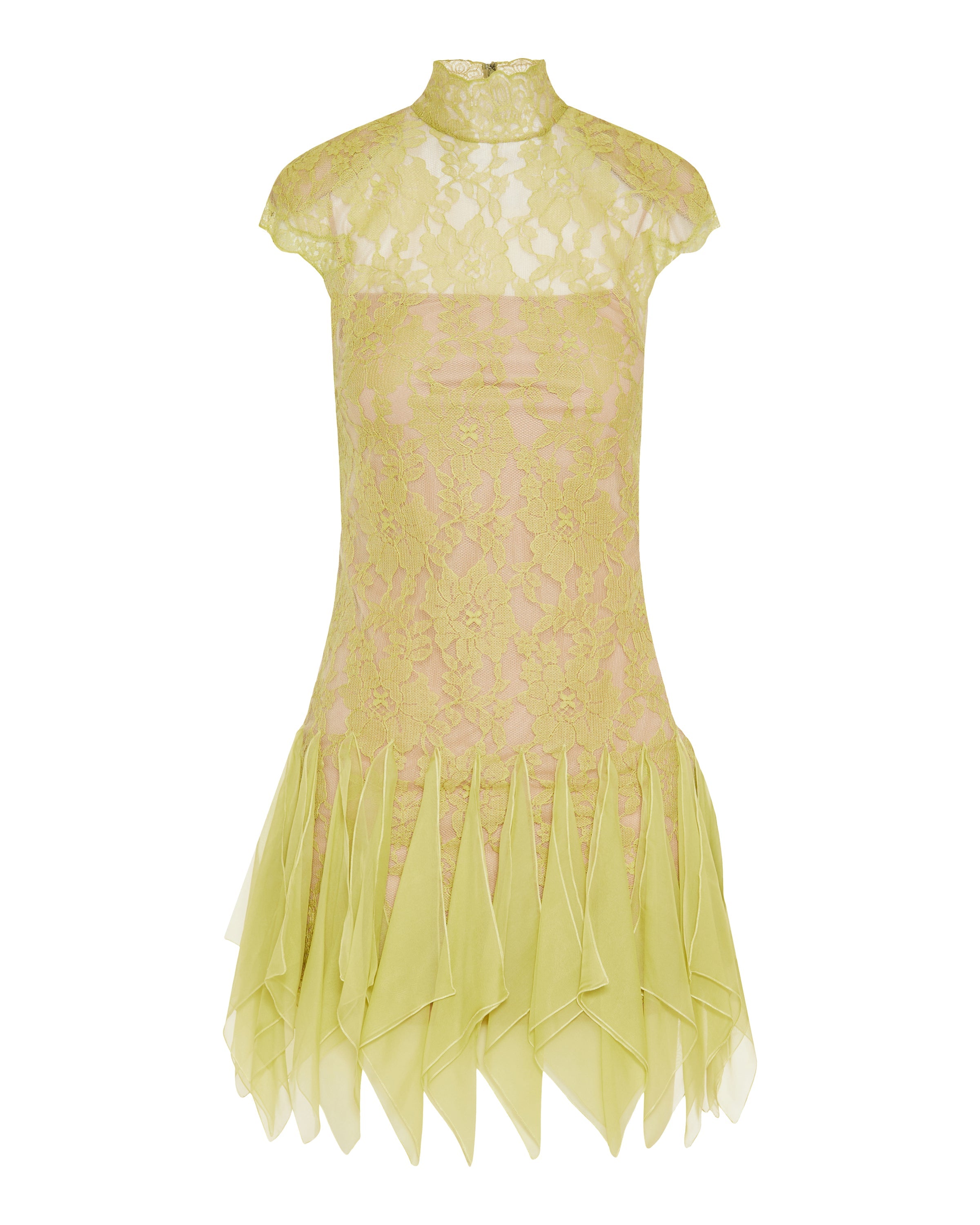 Lace flounced mini dress