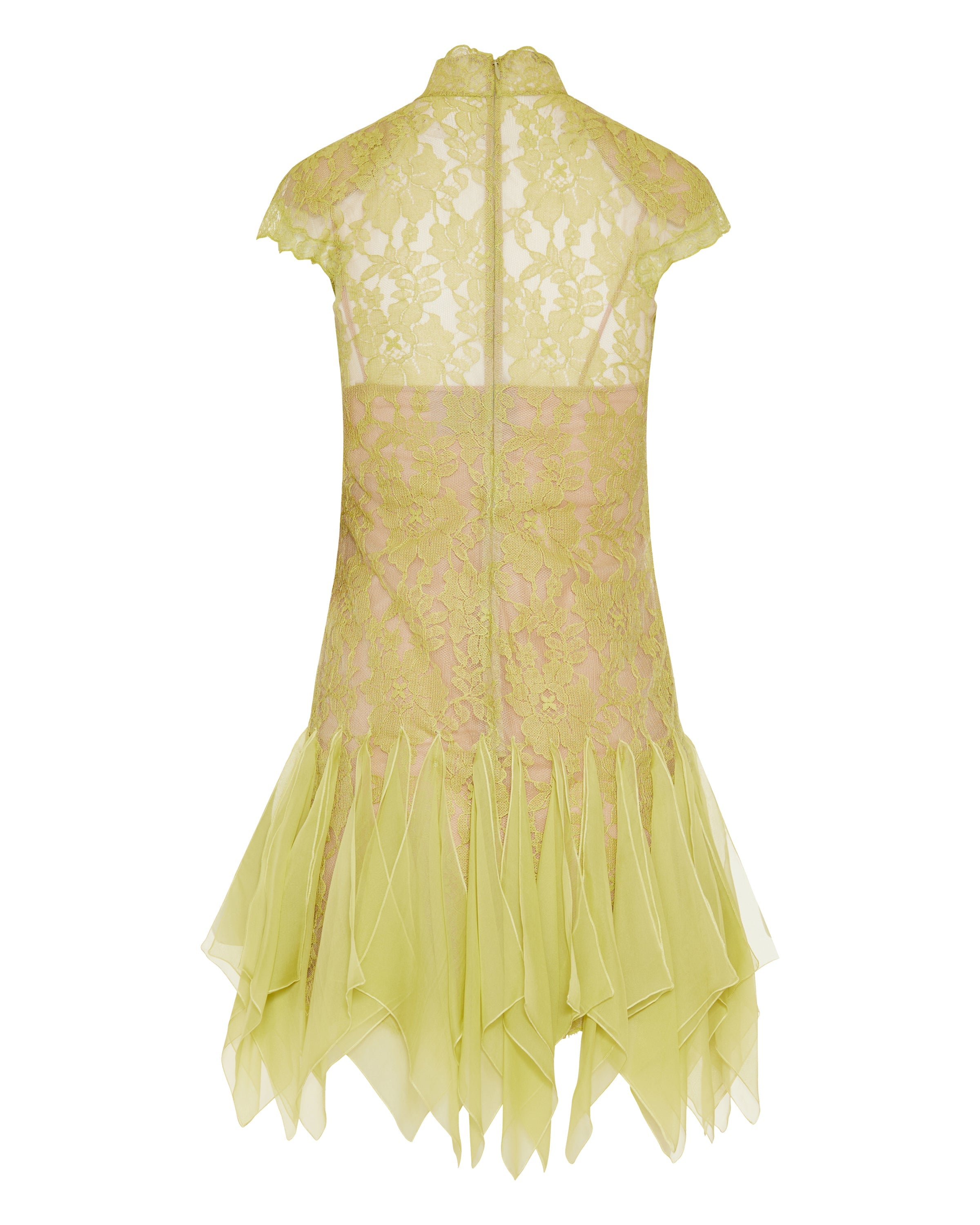Lace flounced mini dress