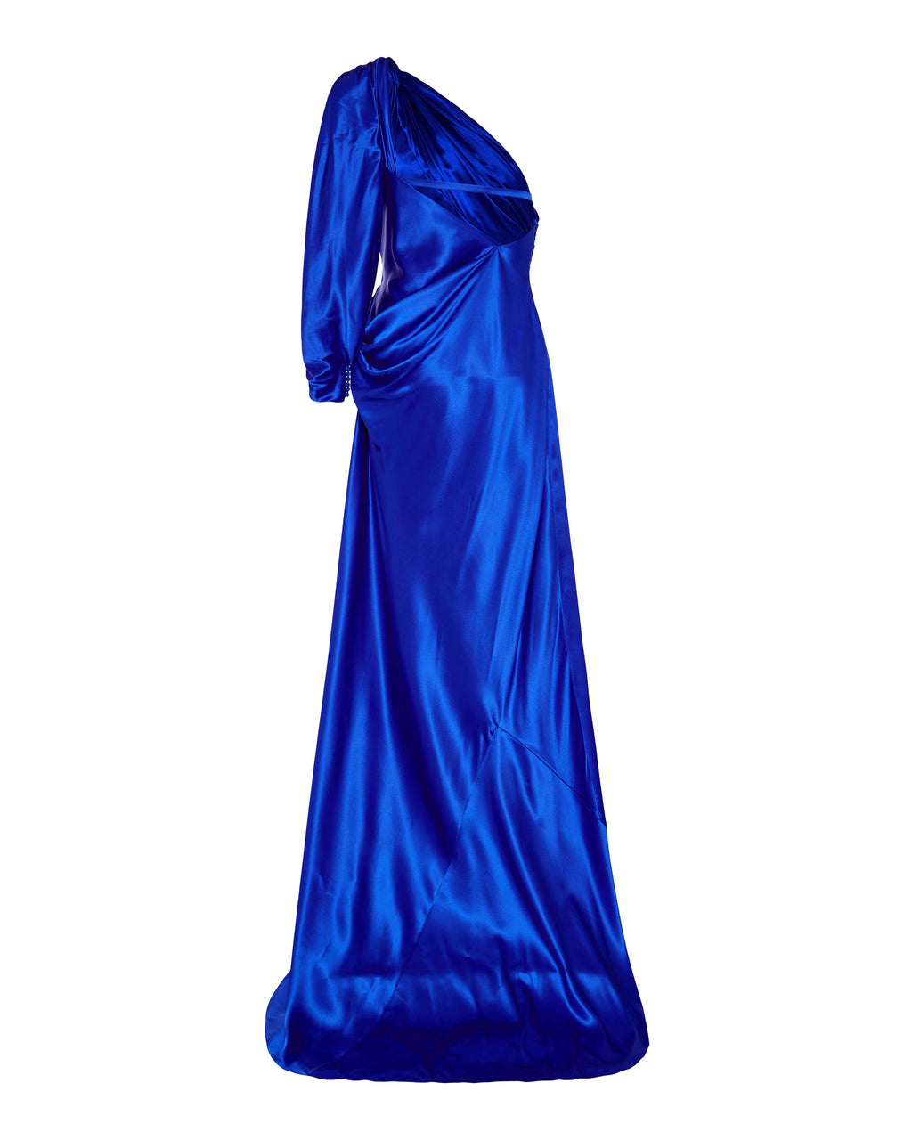 Silk satin one-shoulder gown