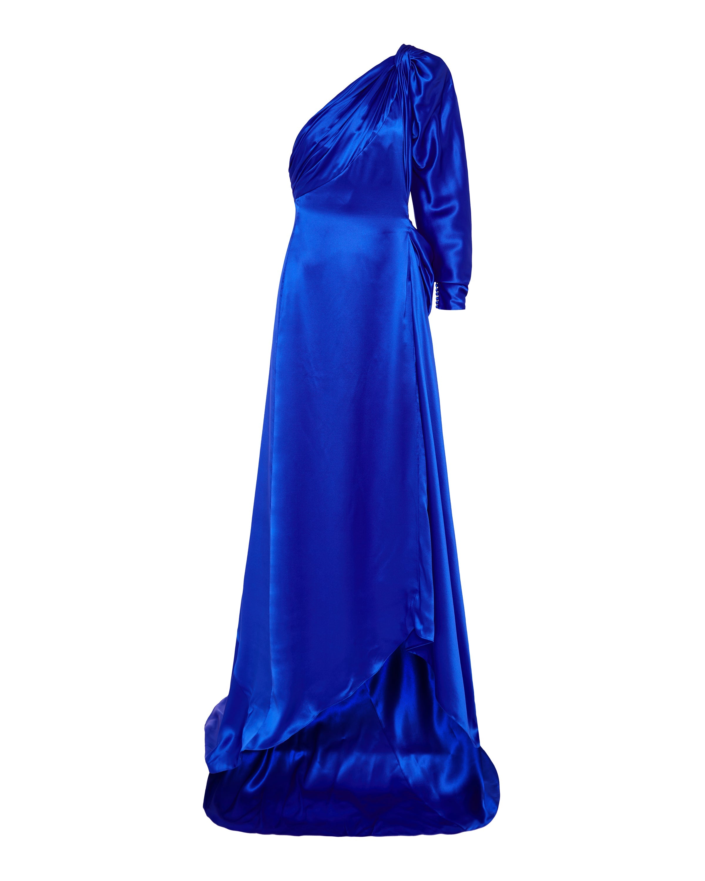 Silk satin one-shoulder gown