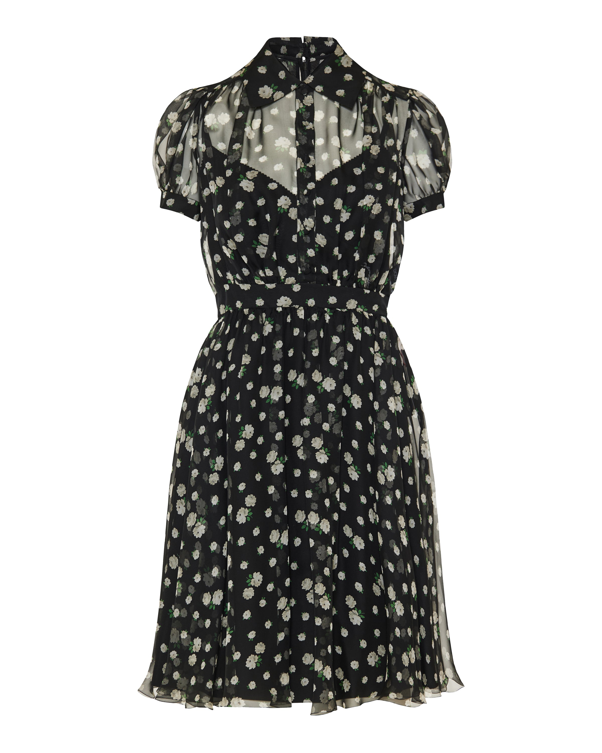 Rose and polka dot chiffon dress