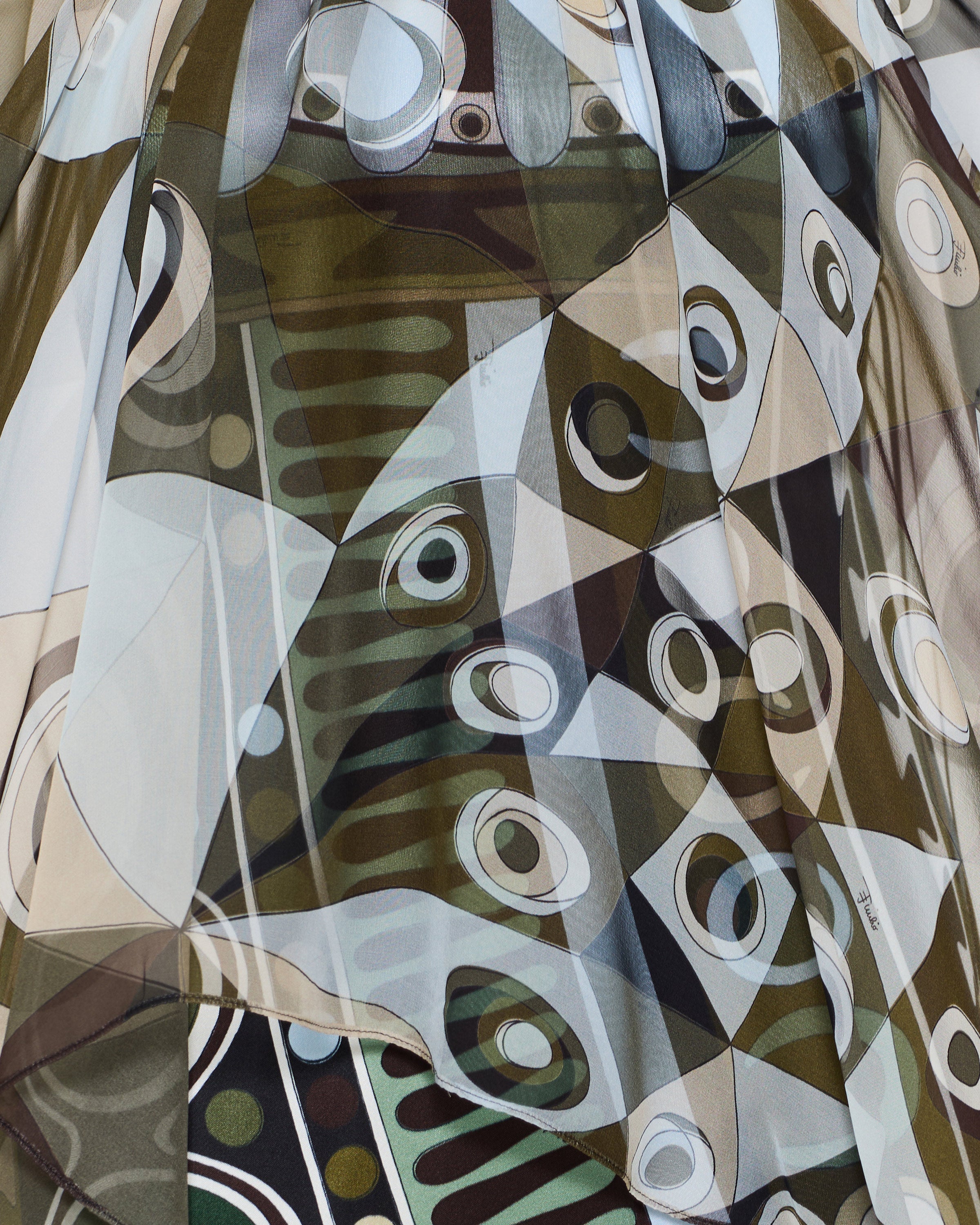 Occhi print satin and chiffon dress