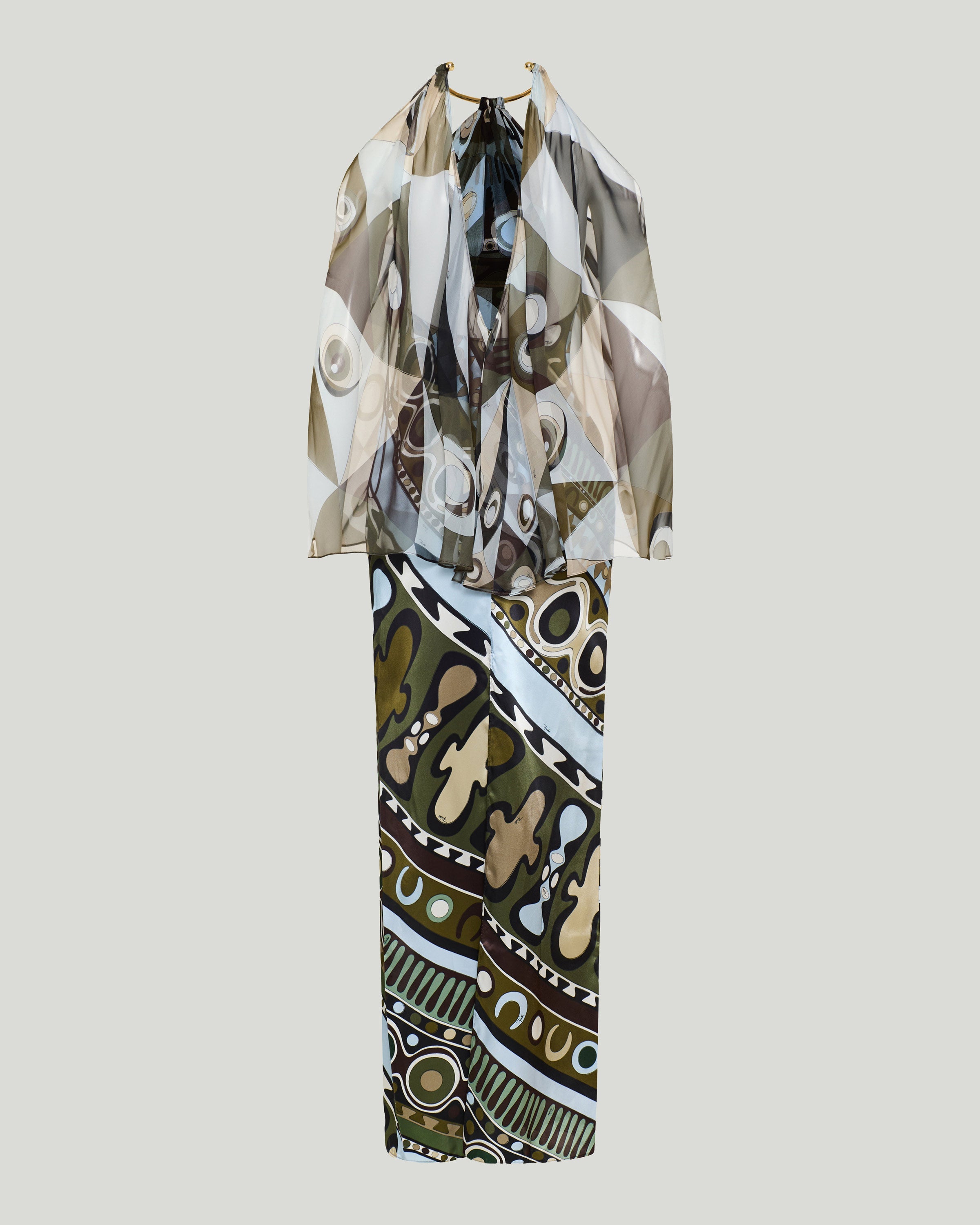 Occhi print satin and chiffon dress