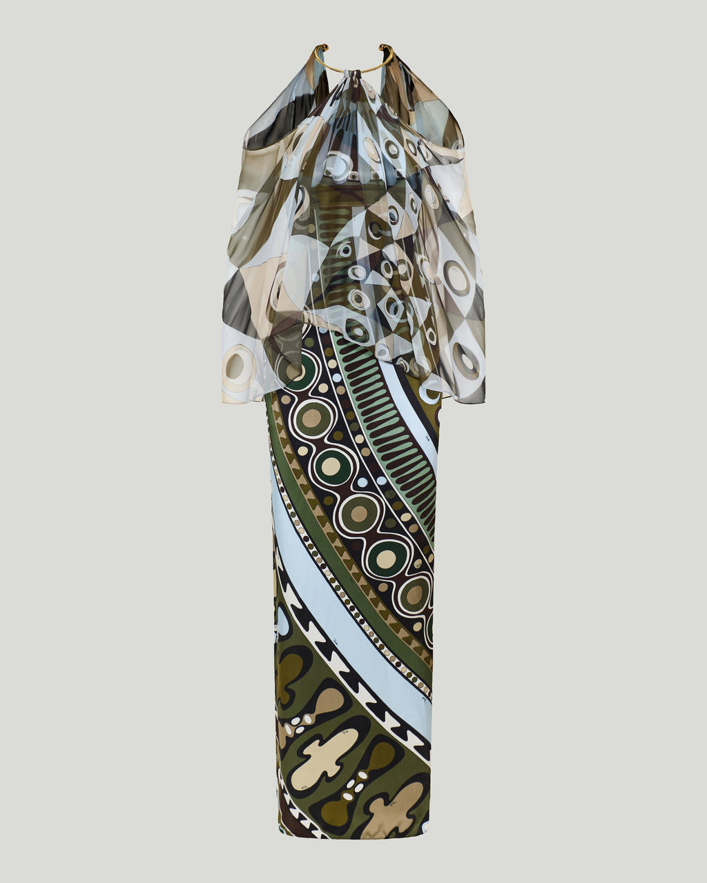 Occhi print satin and chiffon dress