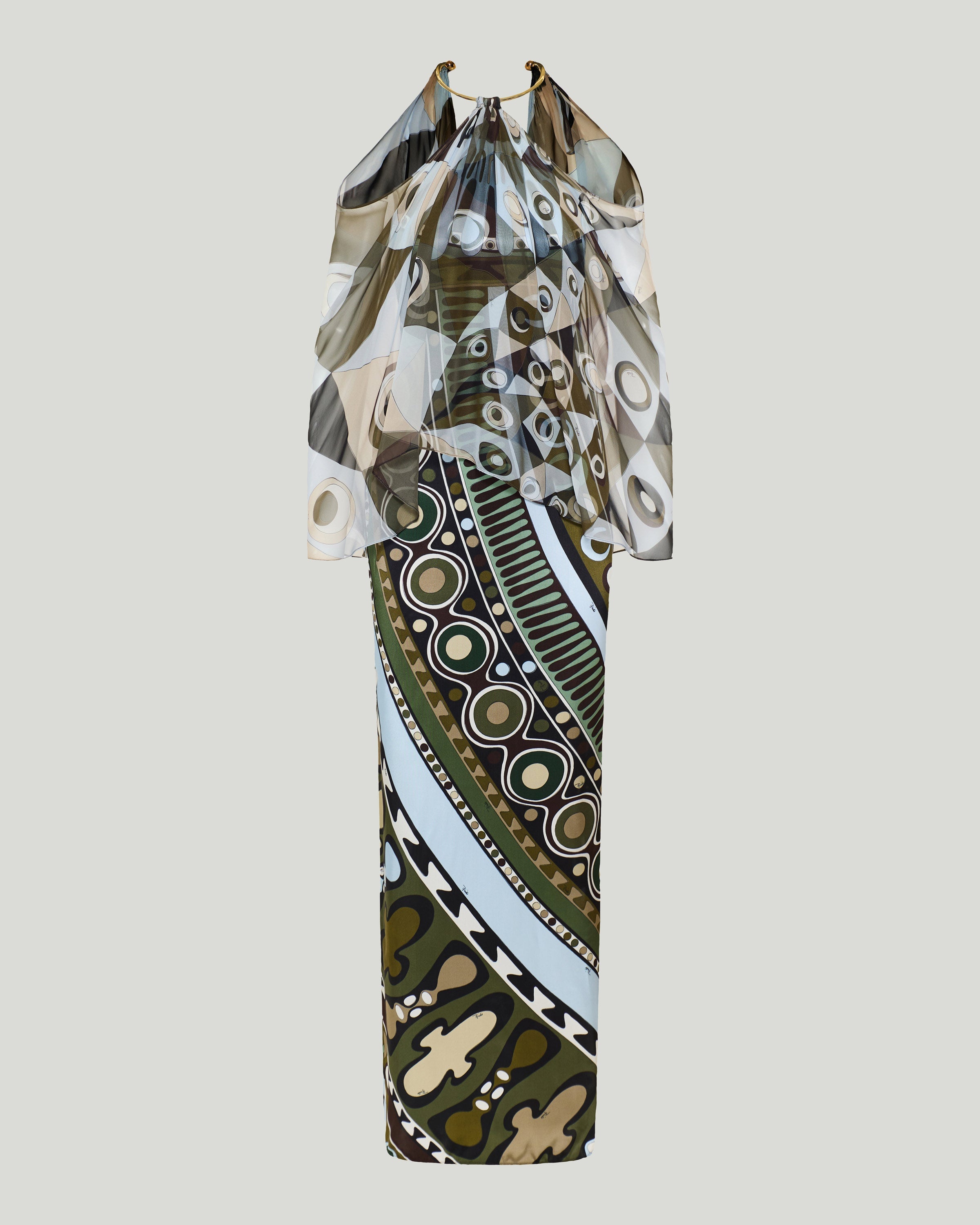 Occhi print satin and chiffon dress