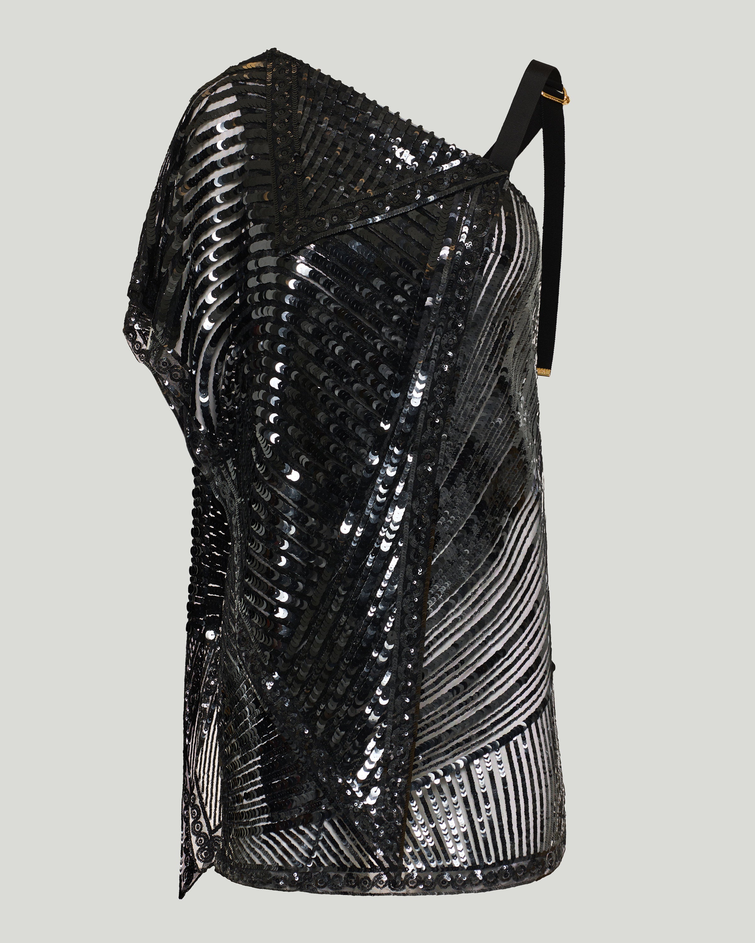 Asymmetrical embroidered foulard dress