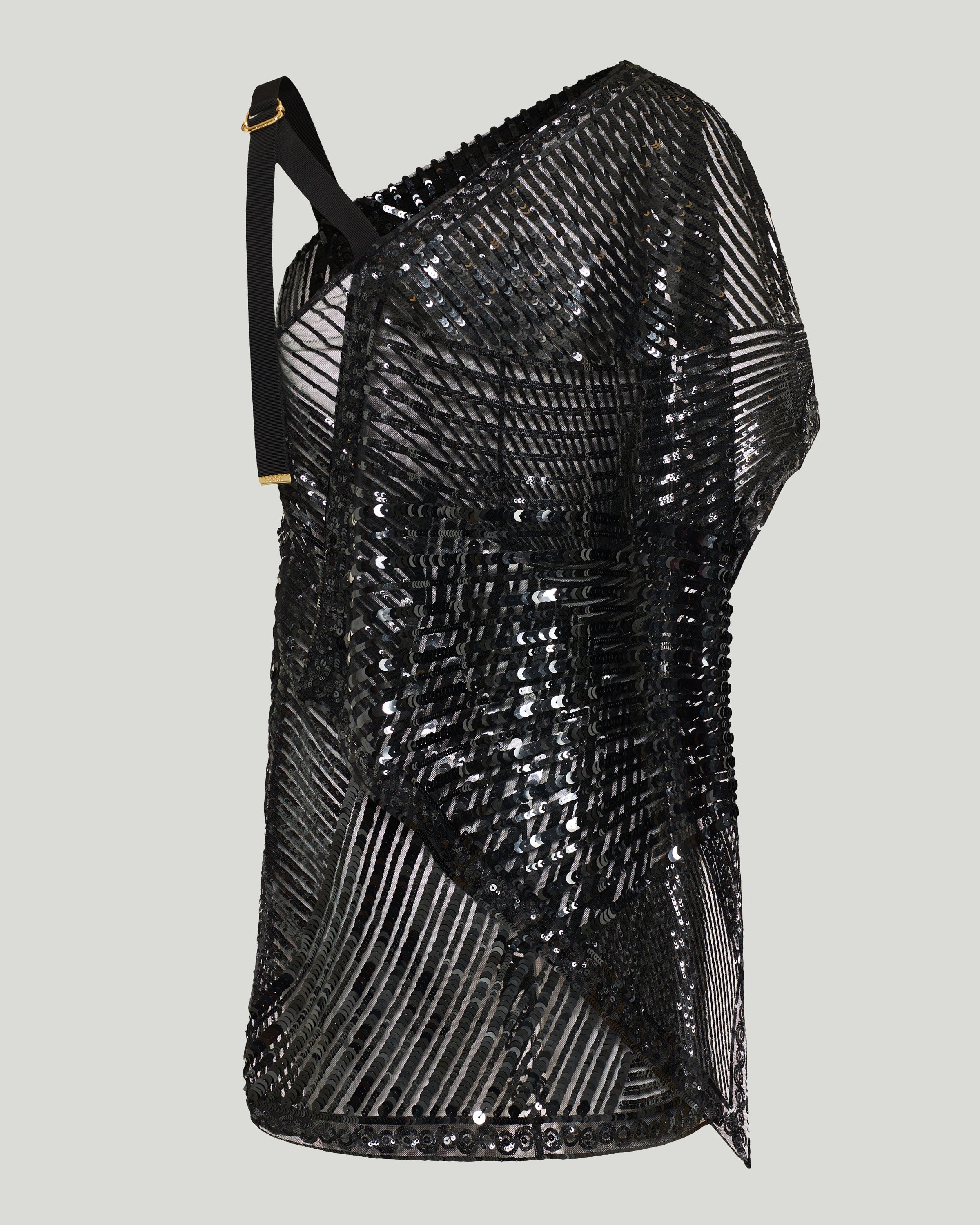 Asymmetrical embroidered foulard dress