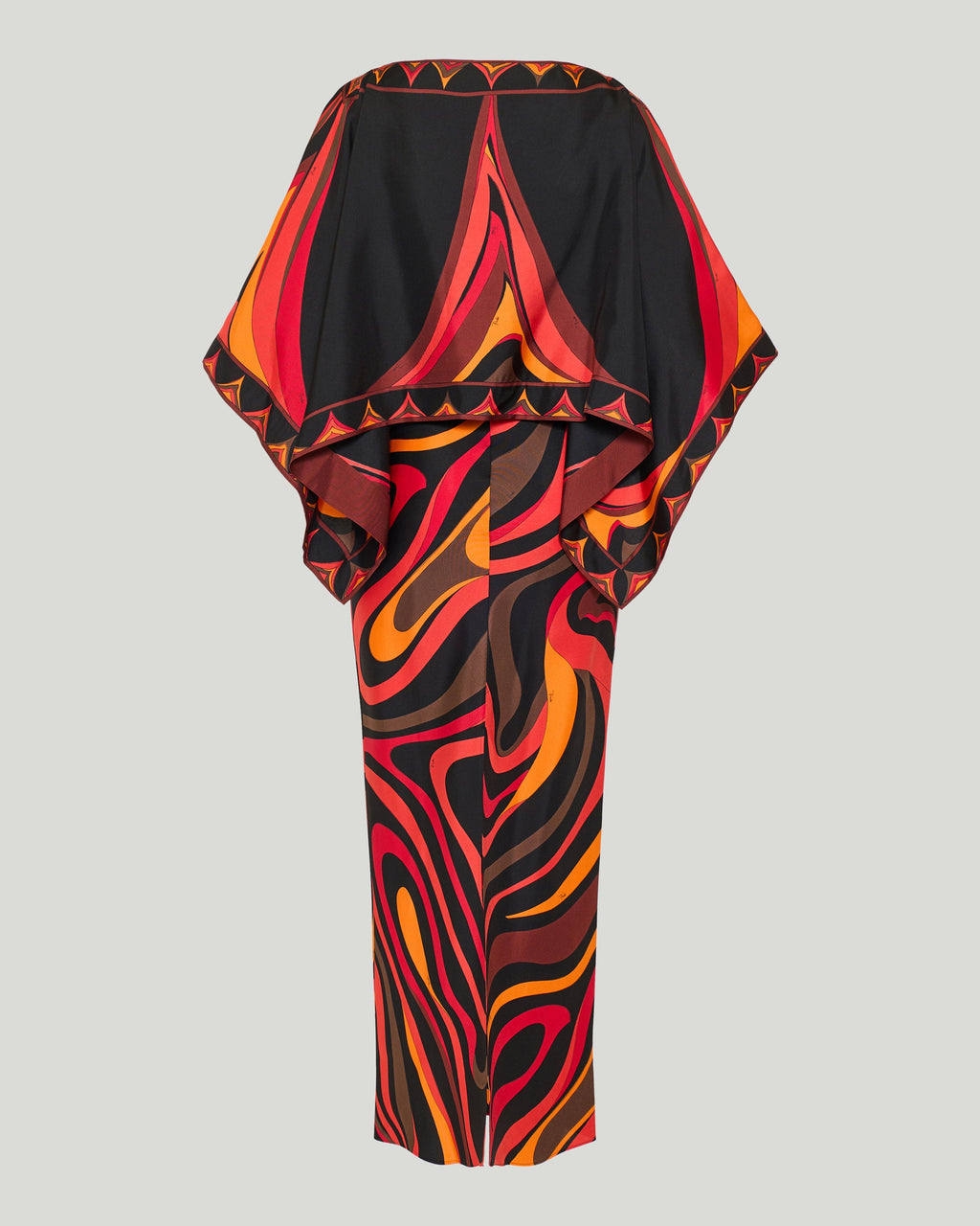 Marmo print silk long dress with cape