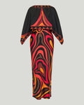 Marmo print silk long dress with cape