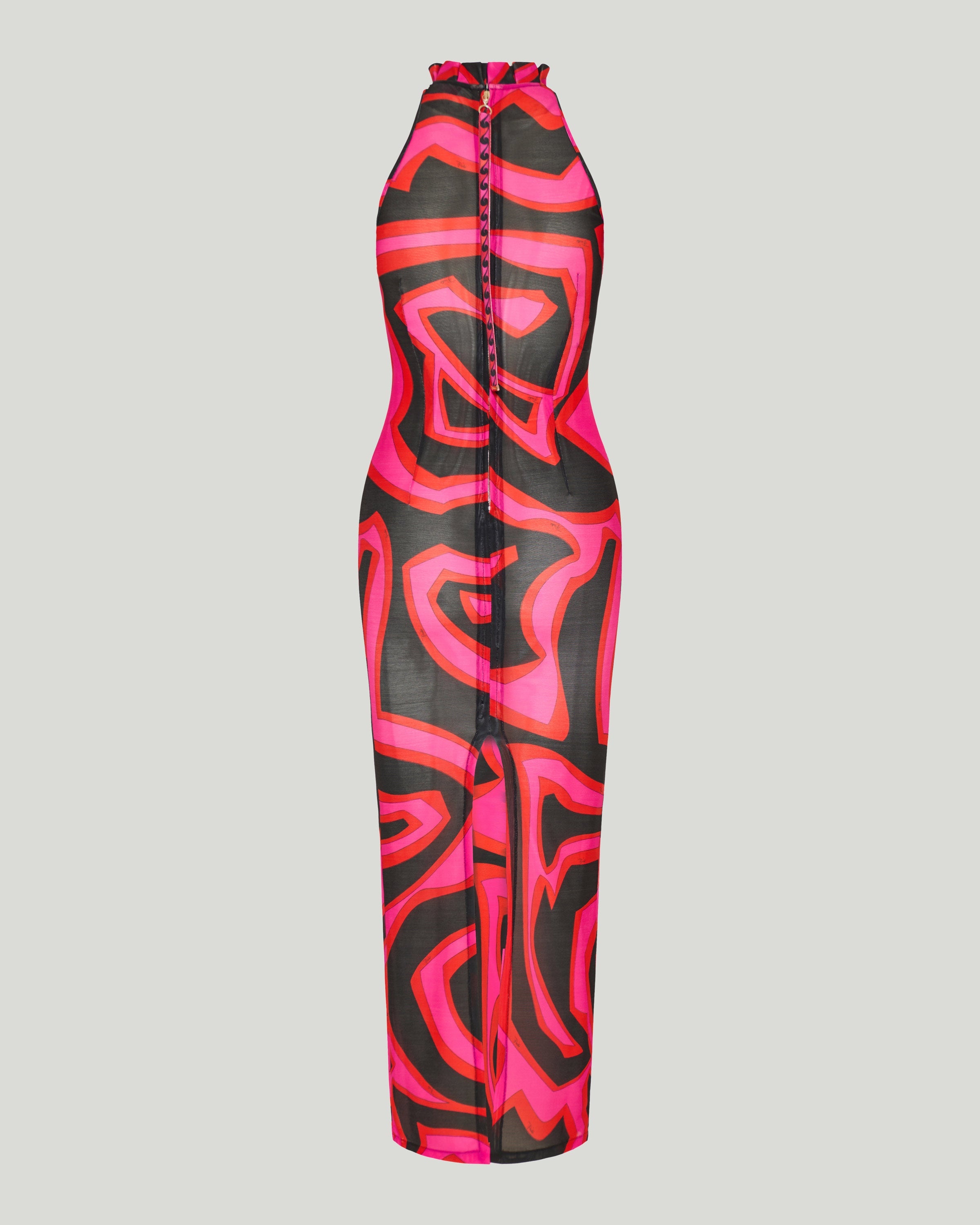 Labirinto print long fitted dress