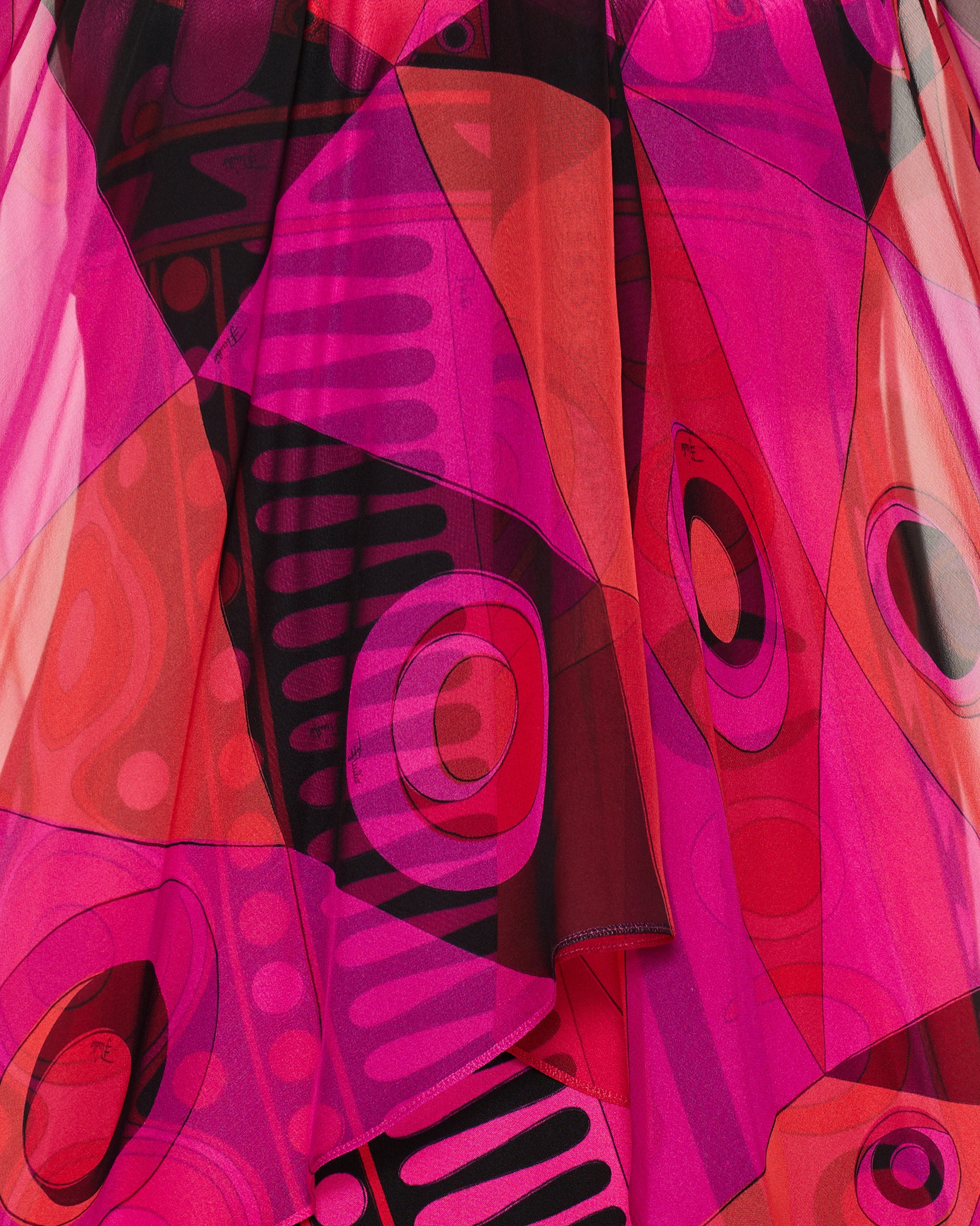 Occhi print satin and chiffon dress