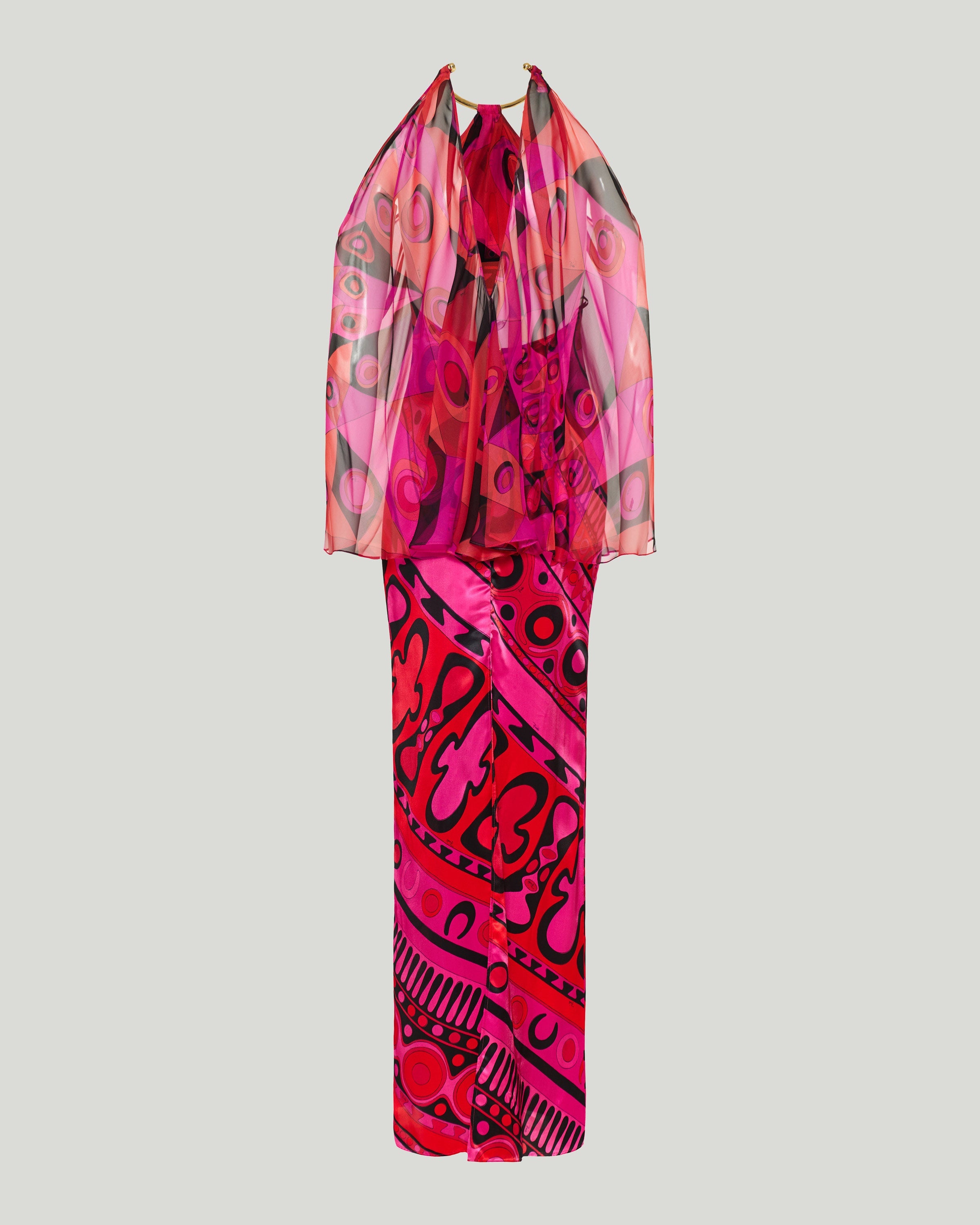 Occhi print satin and chiffon dress