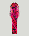 Occhi print satin and chiffon dress