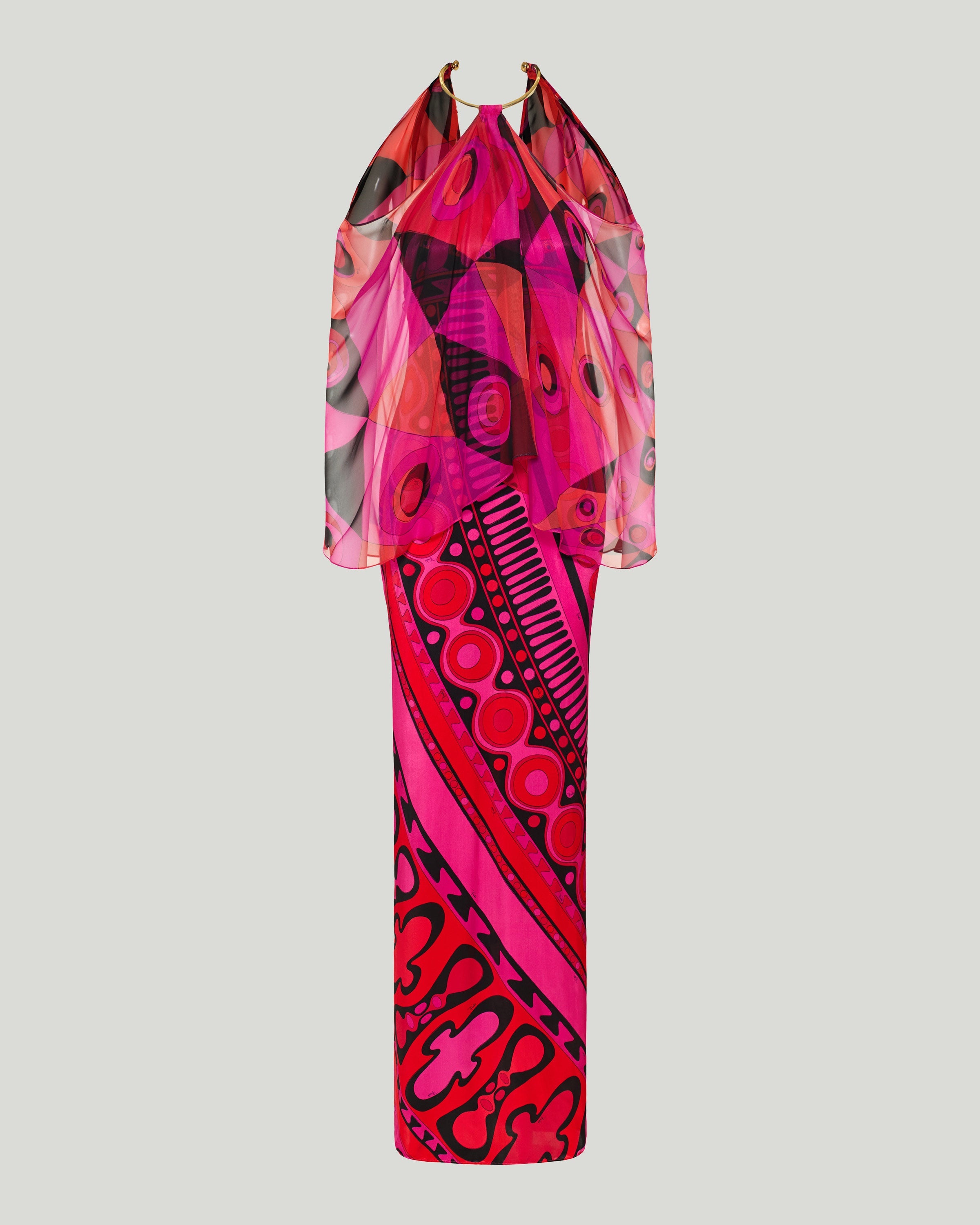 Occhi print satin and chiffon dress