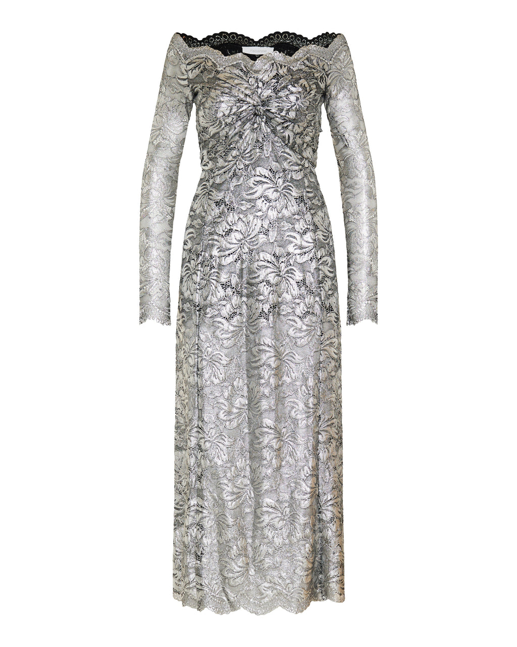 Metallic-effect lace midi dress