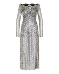 Metallic-effect lace midi dress
