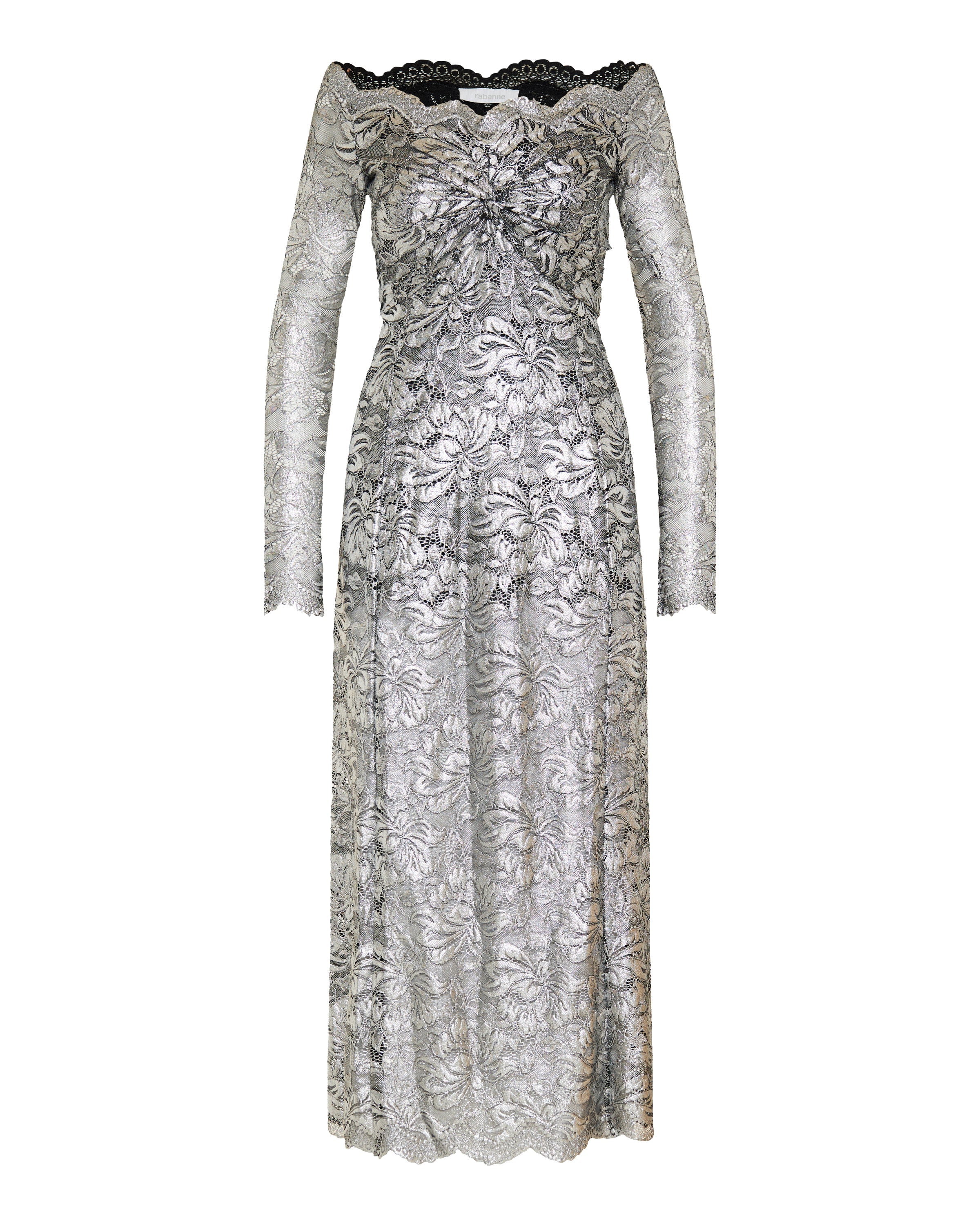 Metallic-effect lace midi dress