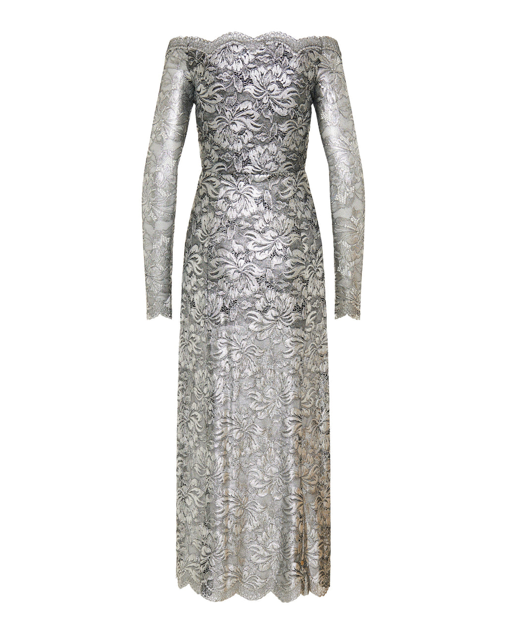 Metallic-effect lace midi dress