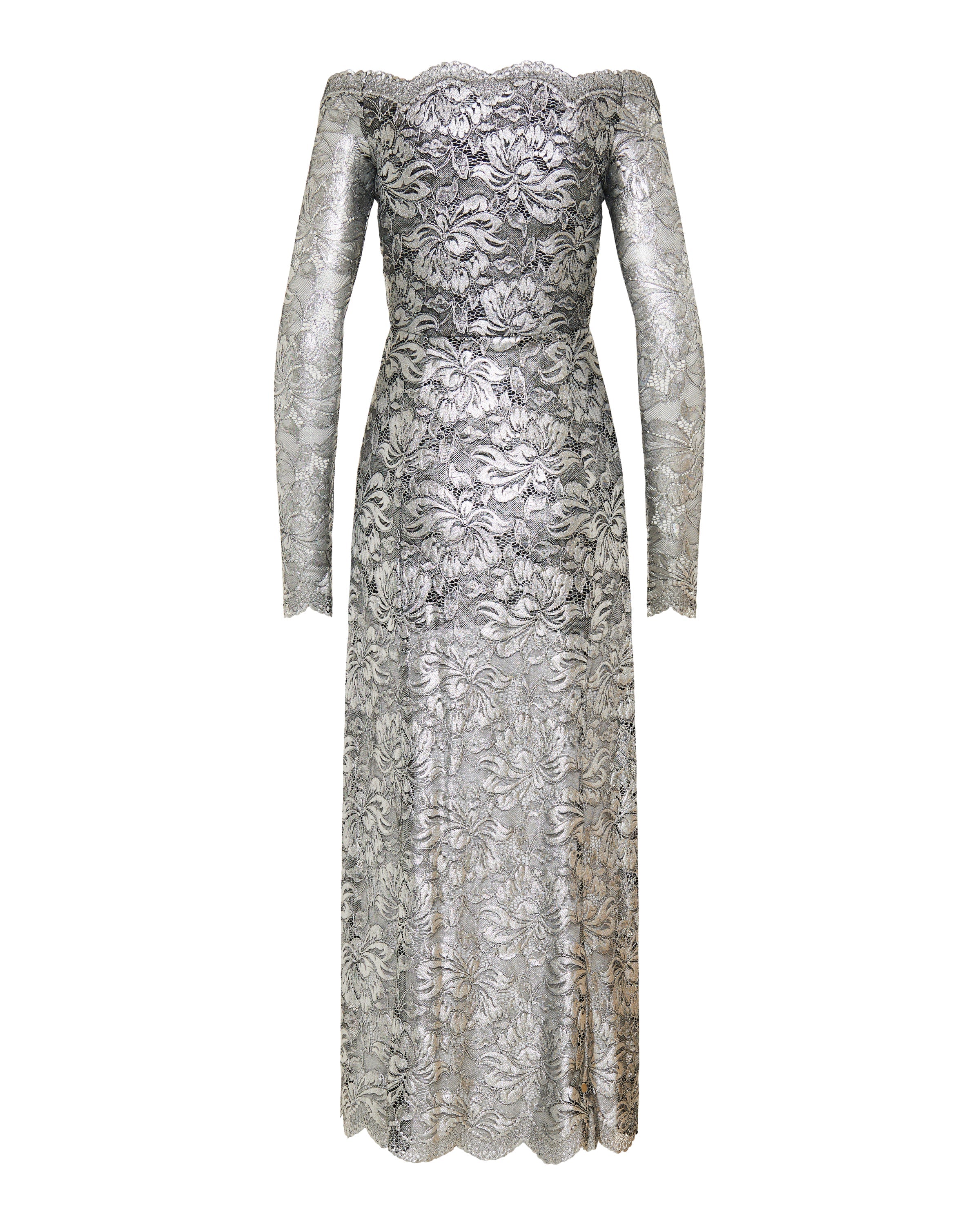 Metallic-effect lace midi dress