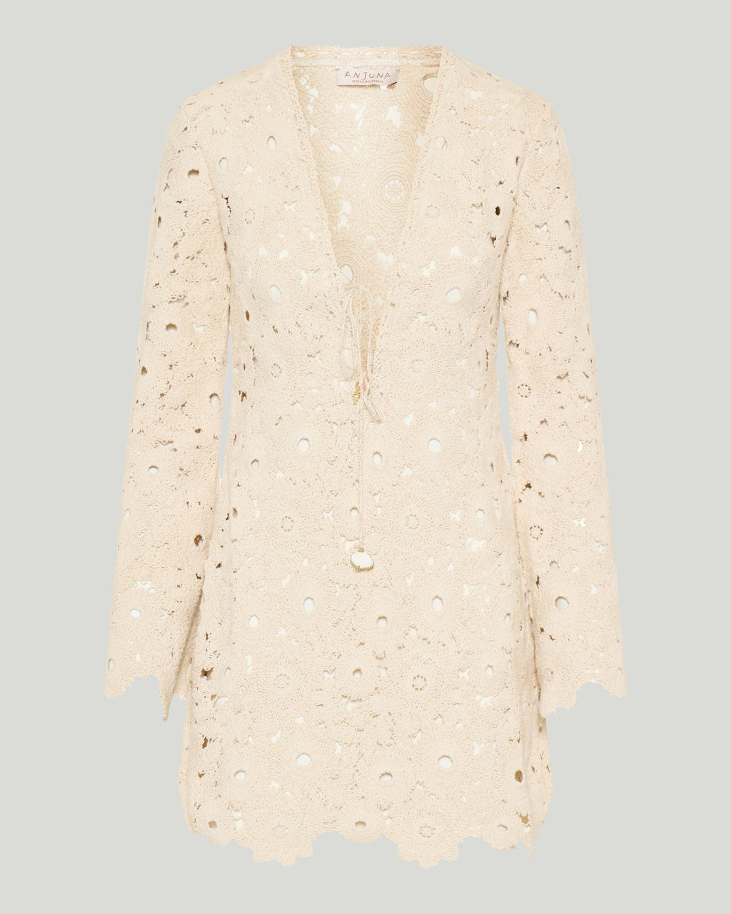 Crochet long-sleeve mini dress