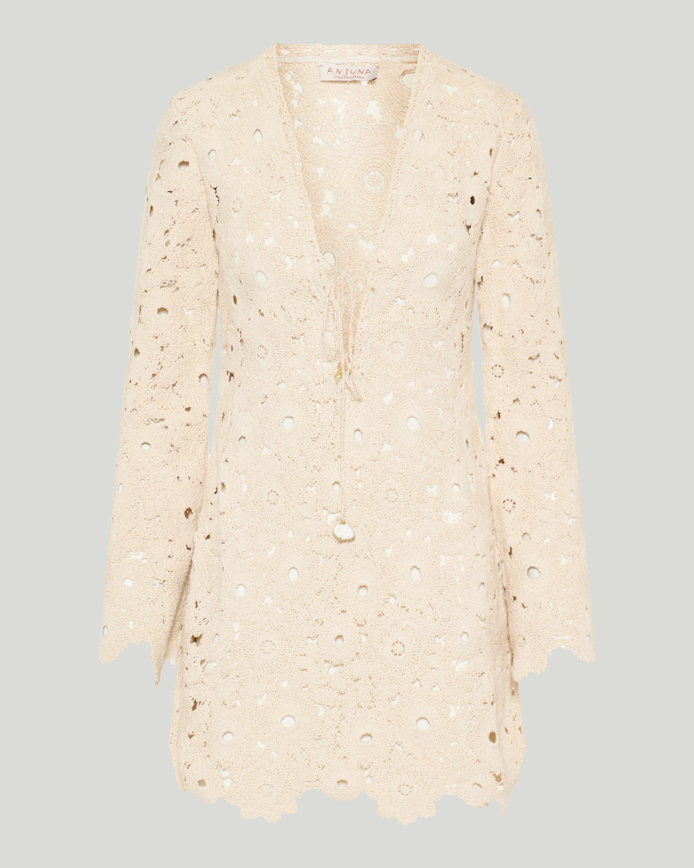 Crochet long-sleeve mini dress