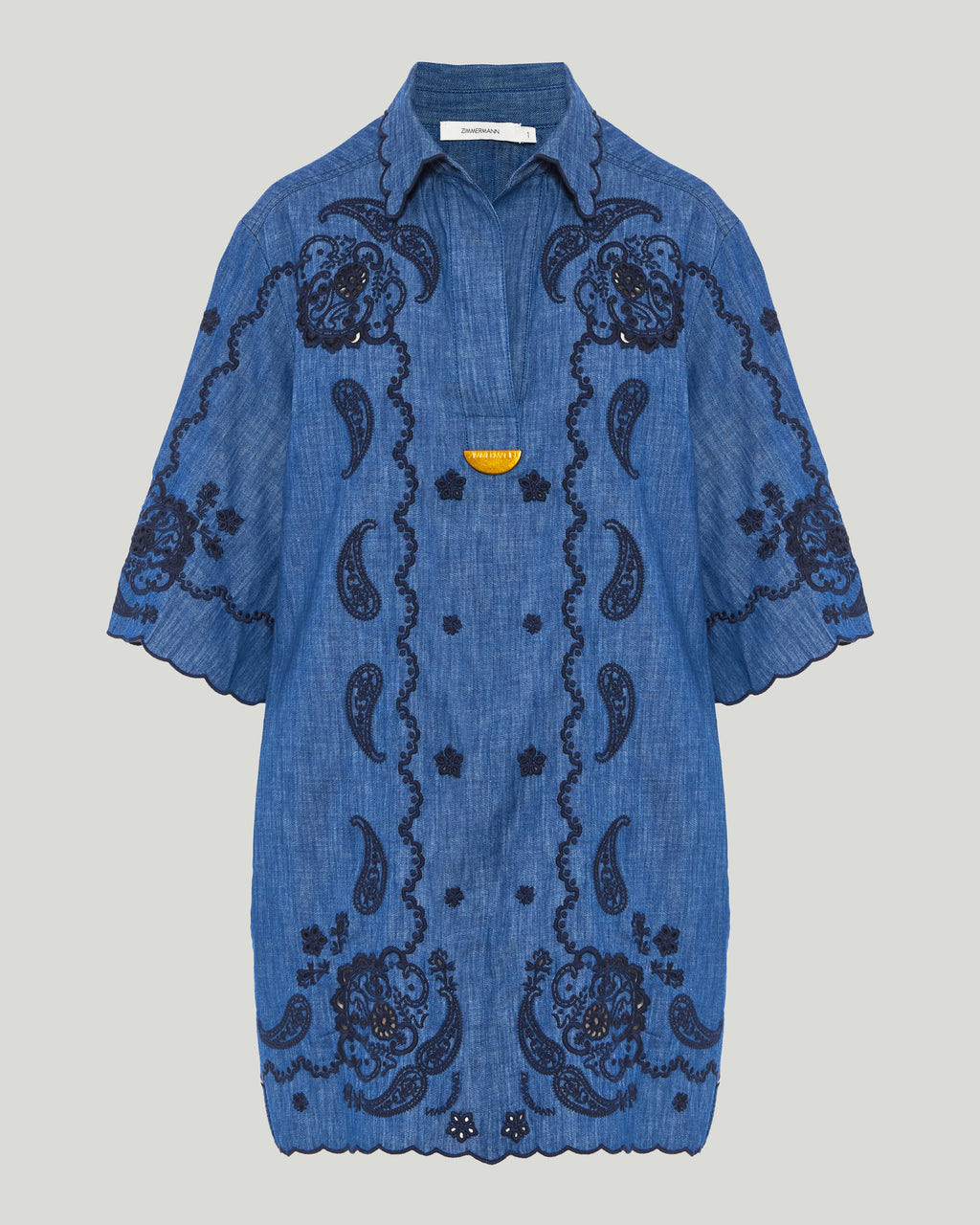 Zimmermann Embroidered cotton chambray mini dress