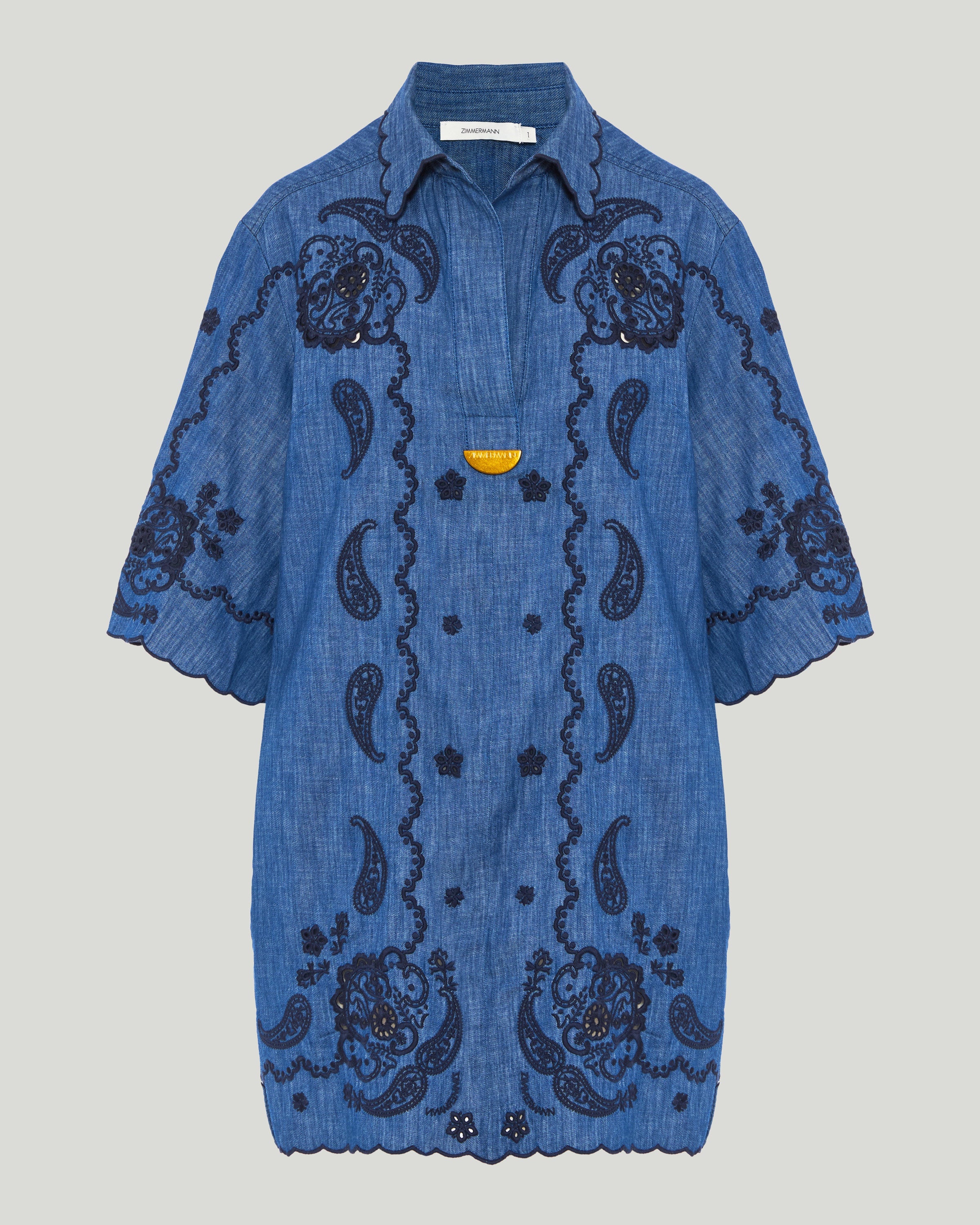 Zimmermann Embroidered cotton chambray mini dress