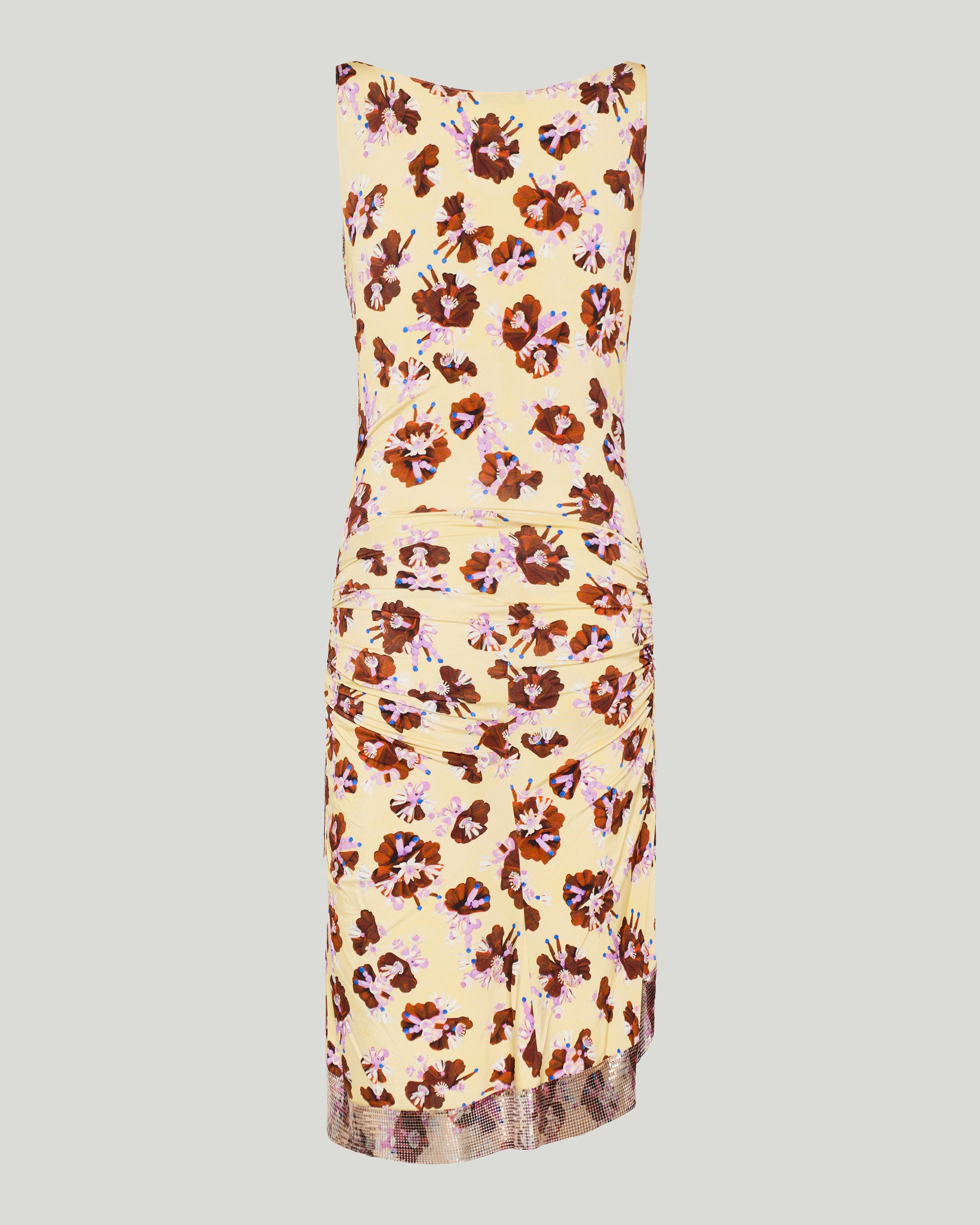 Chainmail-embellished floral satin midi dress