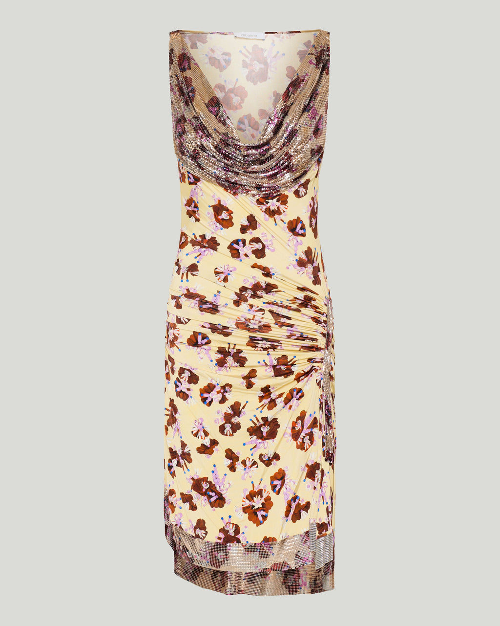 Chainmail-embellished floral satin midi dress
